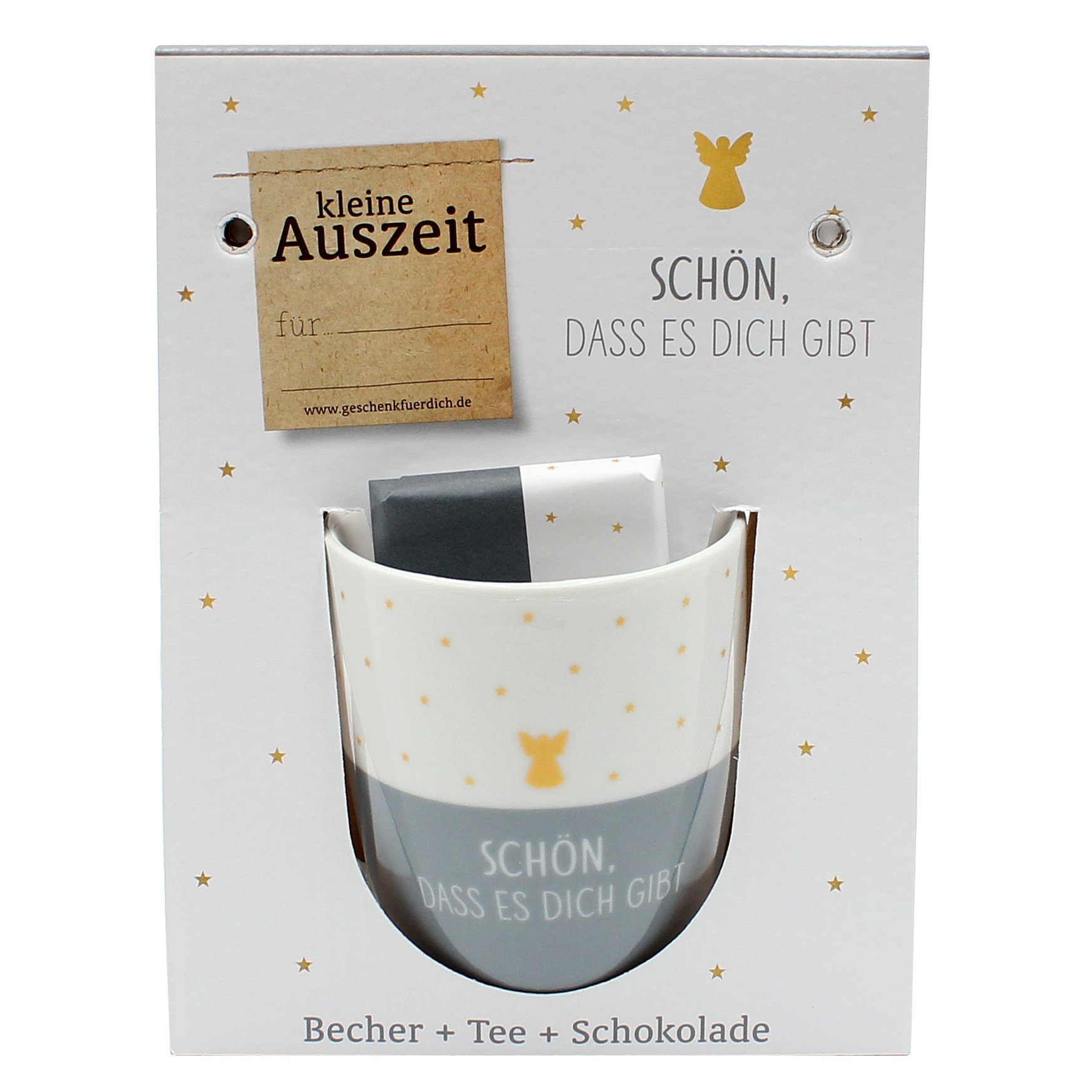 Dekohelden24 Tasse Geschenkset - kleine Auszeit - Tee,- Kaffeebecher / Tasse aus Porzella, Porzellan blau