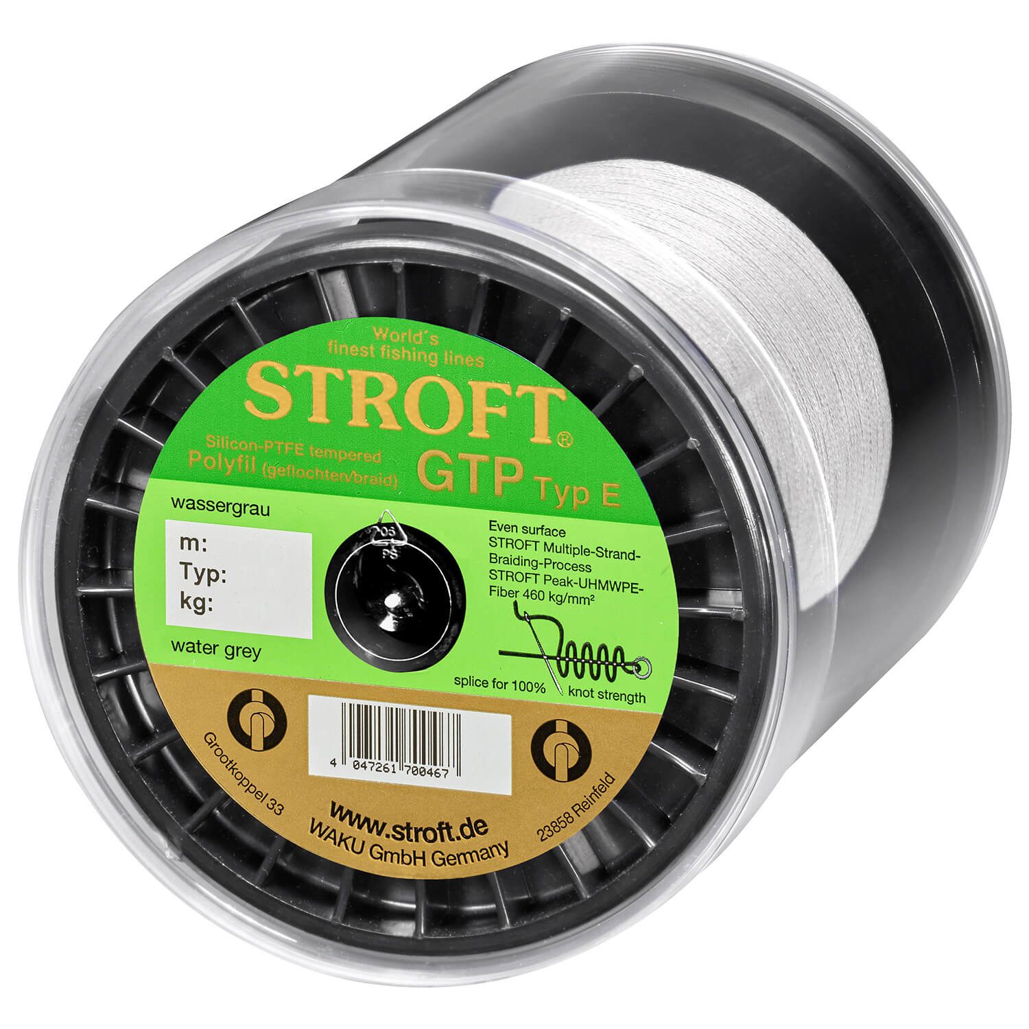 Stroft Angelschnur Stroft Schnur GTP Typ E geflochten wassergrau 1000m, 1000 m Länge, 0.35 mm Fadendurchmesser, (1-St), 24kg Tragkraft