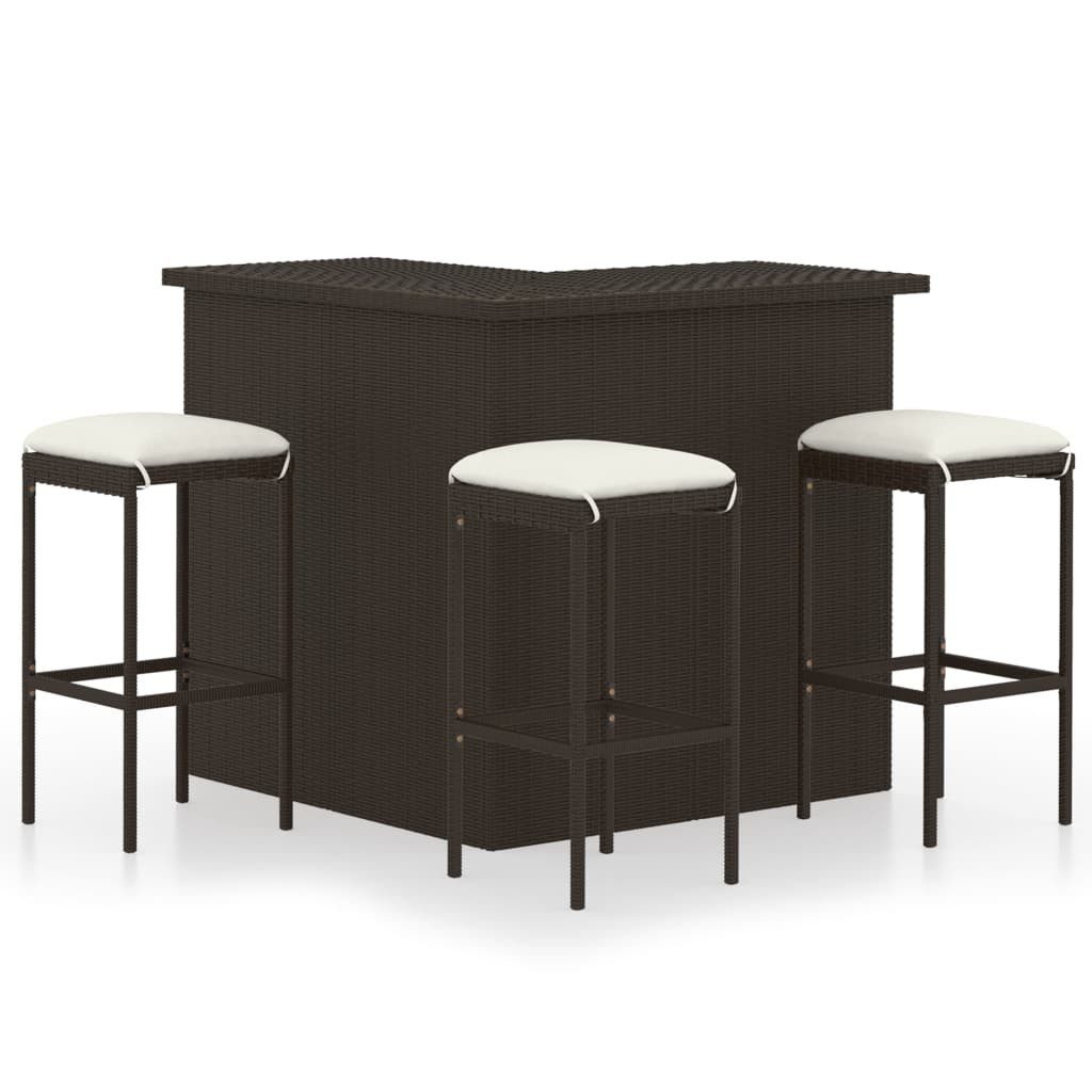 furnicato Gartenbar-Set 4-tlg. mit Kissen Poly Rattan Braun, (1-tlg)