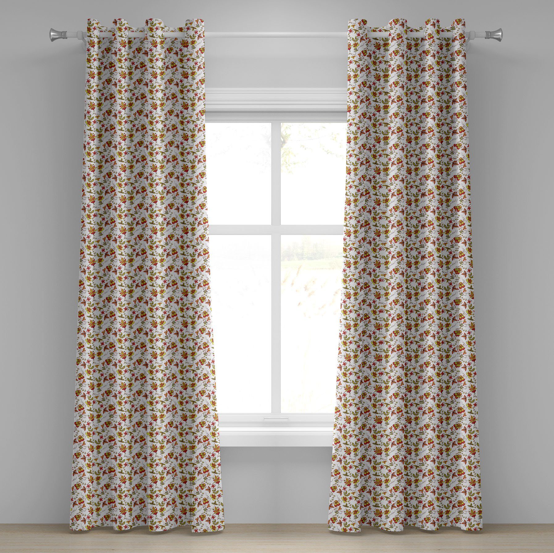 Gardine Dekorative 2-Panel-Fenstervorhänge für Schlafzimmer Wohnzimmer, Abakuhaus, Exotisch Vintage-Fall-Blumen