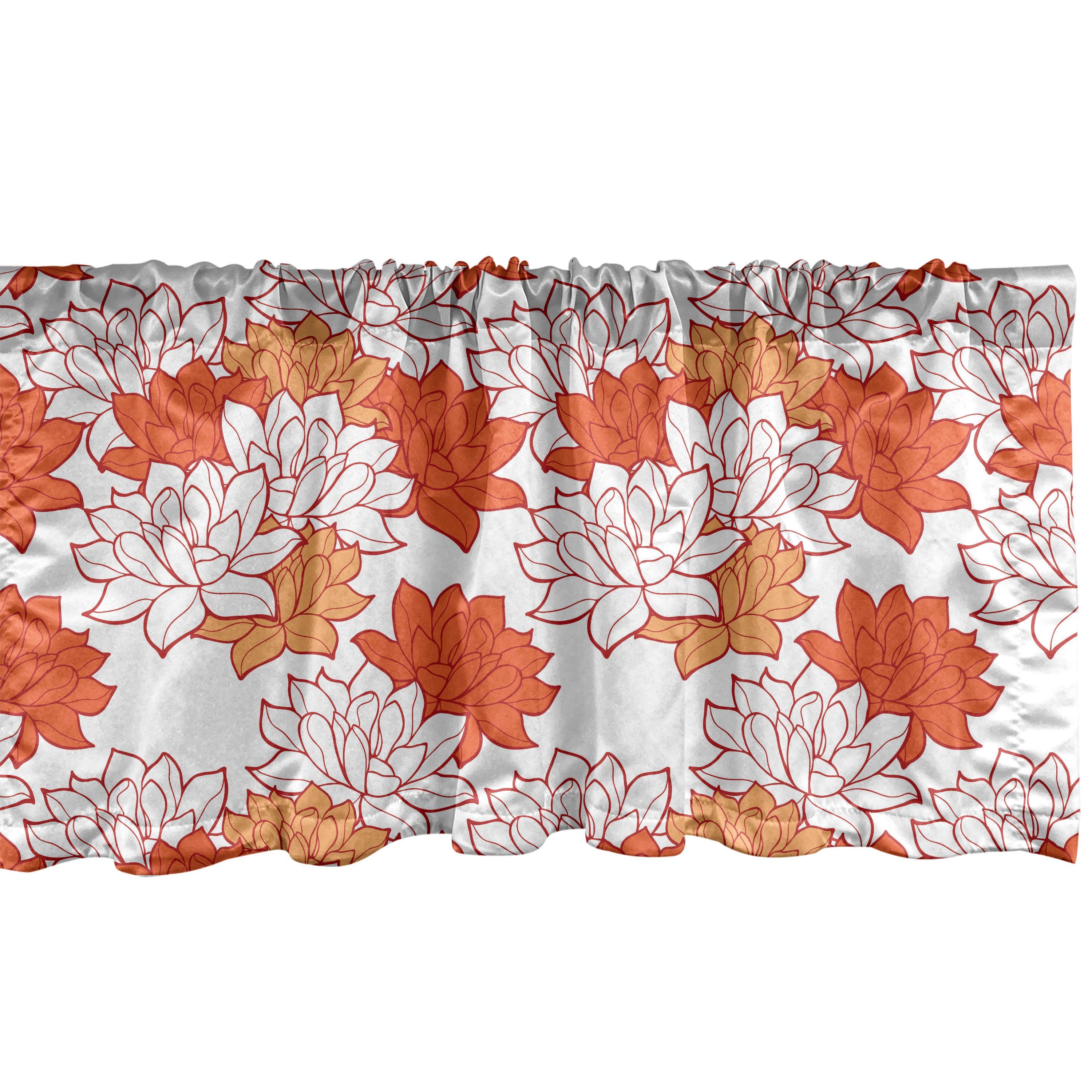 Scheibengardine Vorhang Volant für Küche Schlafzimmer Dekor mit Stangentasche, Abakuhaus, Microfaser, Orange Blooming Lotus Leaves