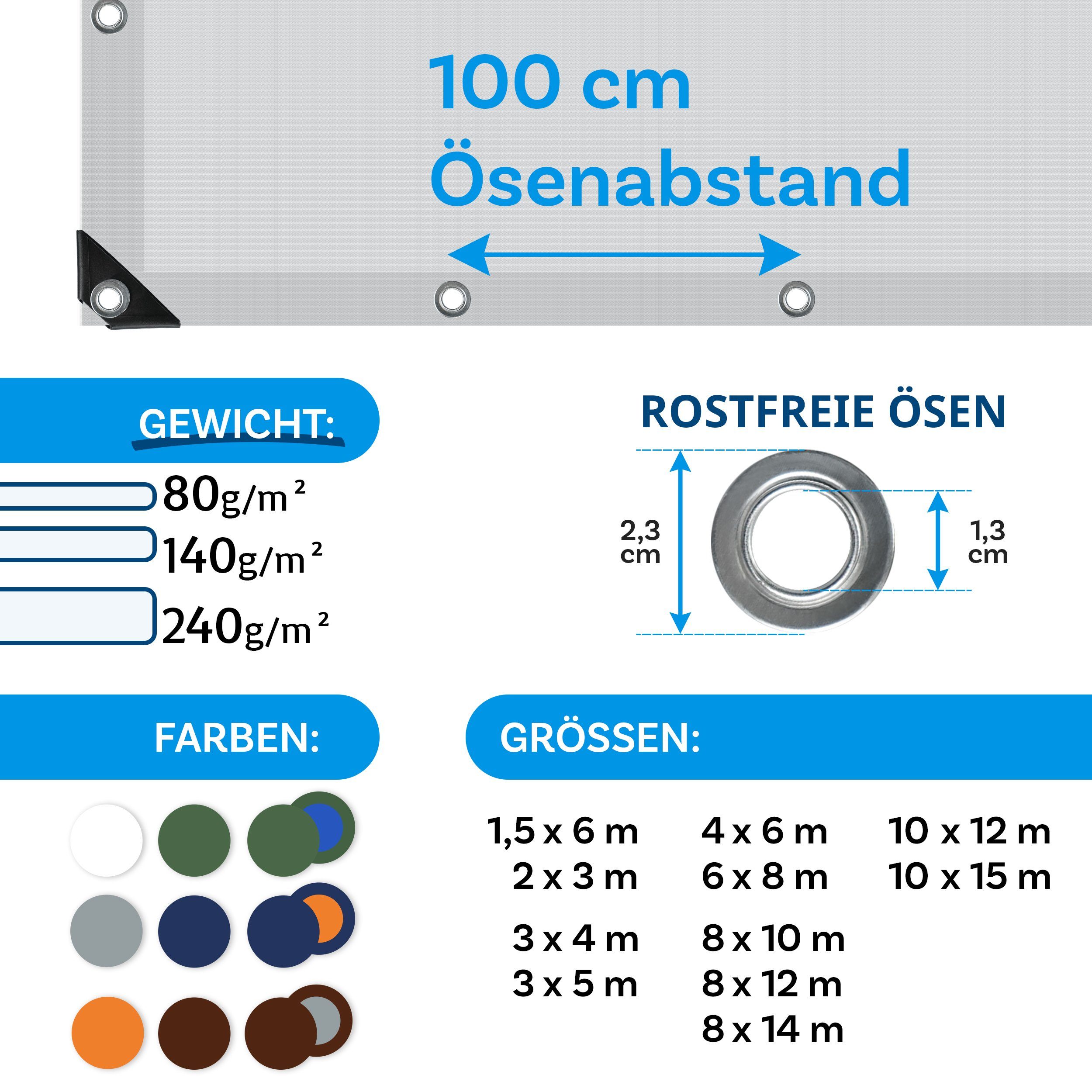 casa pura Schutzplane extra reißfest 140 g/m², Abdeckplane in mehreren Farben & Größen, Wasserdicht & Reißfest