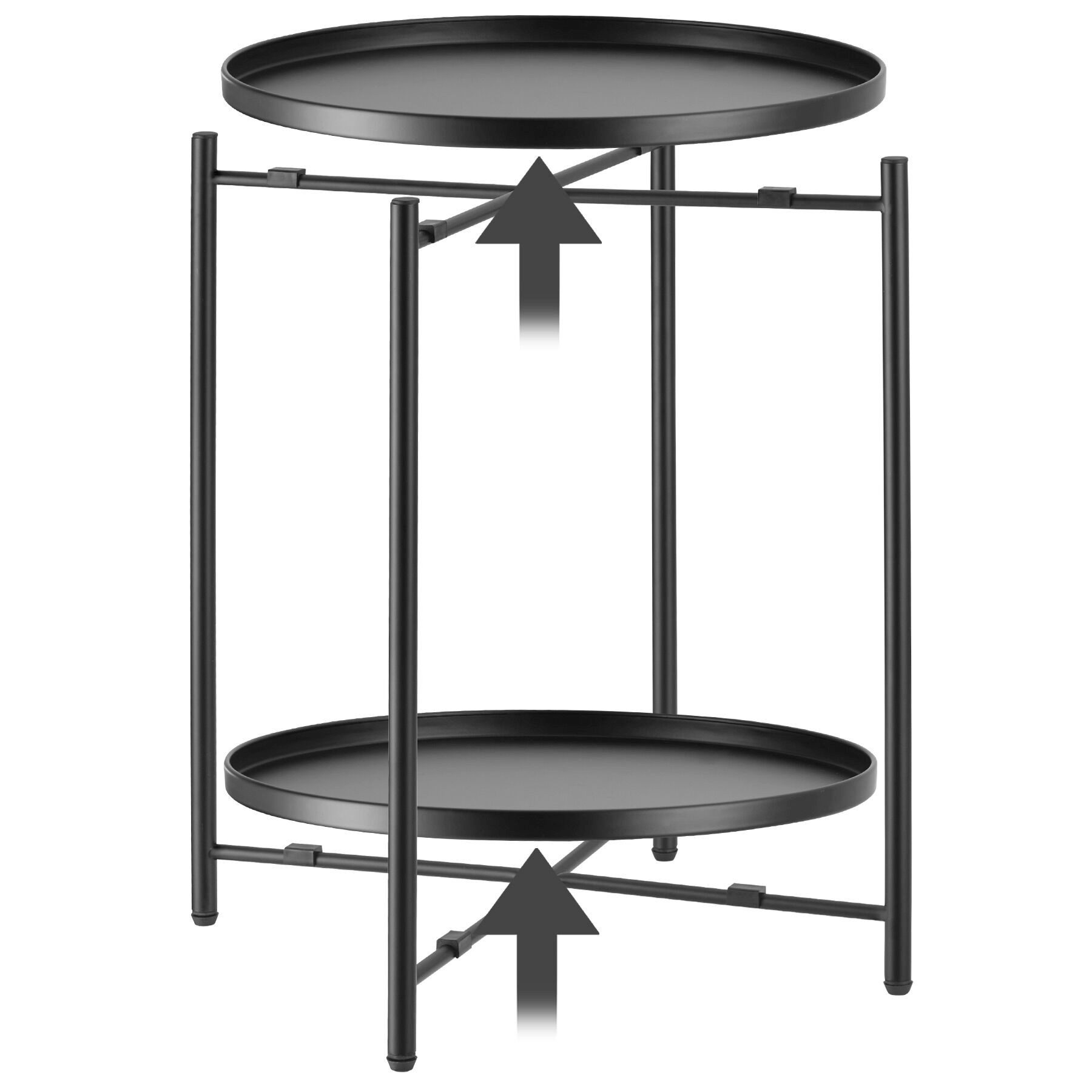 tectake Beistelltisch Nachttisch, 45,5 x 45,5 x 53 cm, rund mit abnehmbaren Ablagen (Beistelltisch rund Oxford, 1-St., in schwarz), Stahl, filigranes Gestell, mit höhenverstellbaren Kunststofffüßen