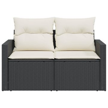 vidaXL Loungesofa Gartensofa mit Kissen 2-Sitzer Schwarz Poly Rattan