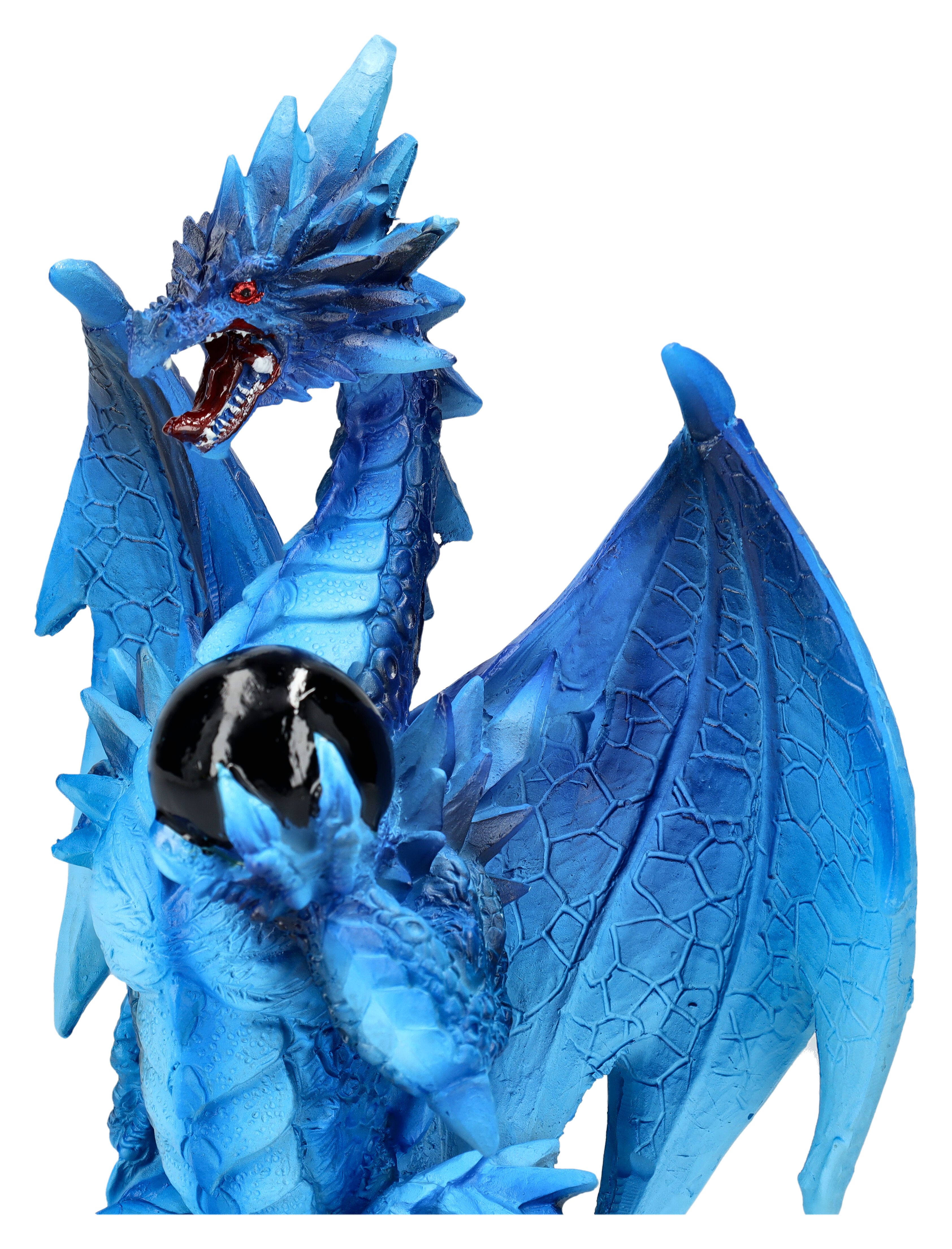 Figuren Shop GmbH Fantasy-Figur Drachen Figur blau - Yukiharu`s Orb - Fantasy Dekofigur Drachenfigur
