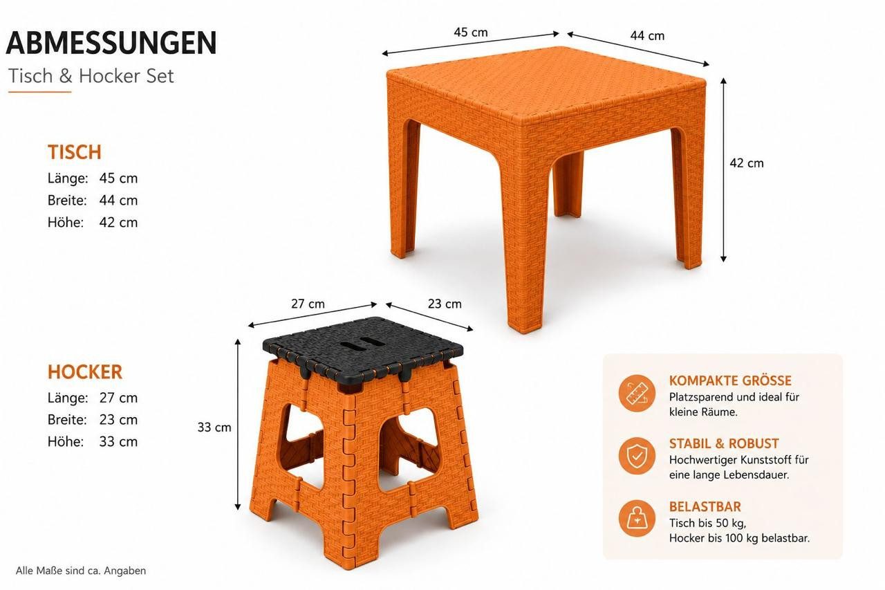 ibonto Sitzgruppe Rattan, Tisch, Hocker Set, 5-tlg., Balkonmöbel, klappbar, (Sitzgruppe oder Balkonmöbel-Set, 5-teiliges Tisch- und Hocker-Set)