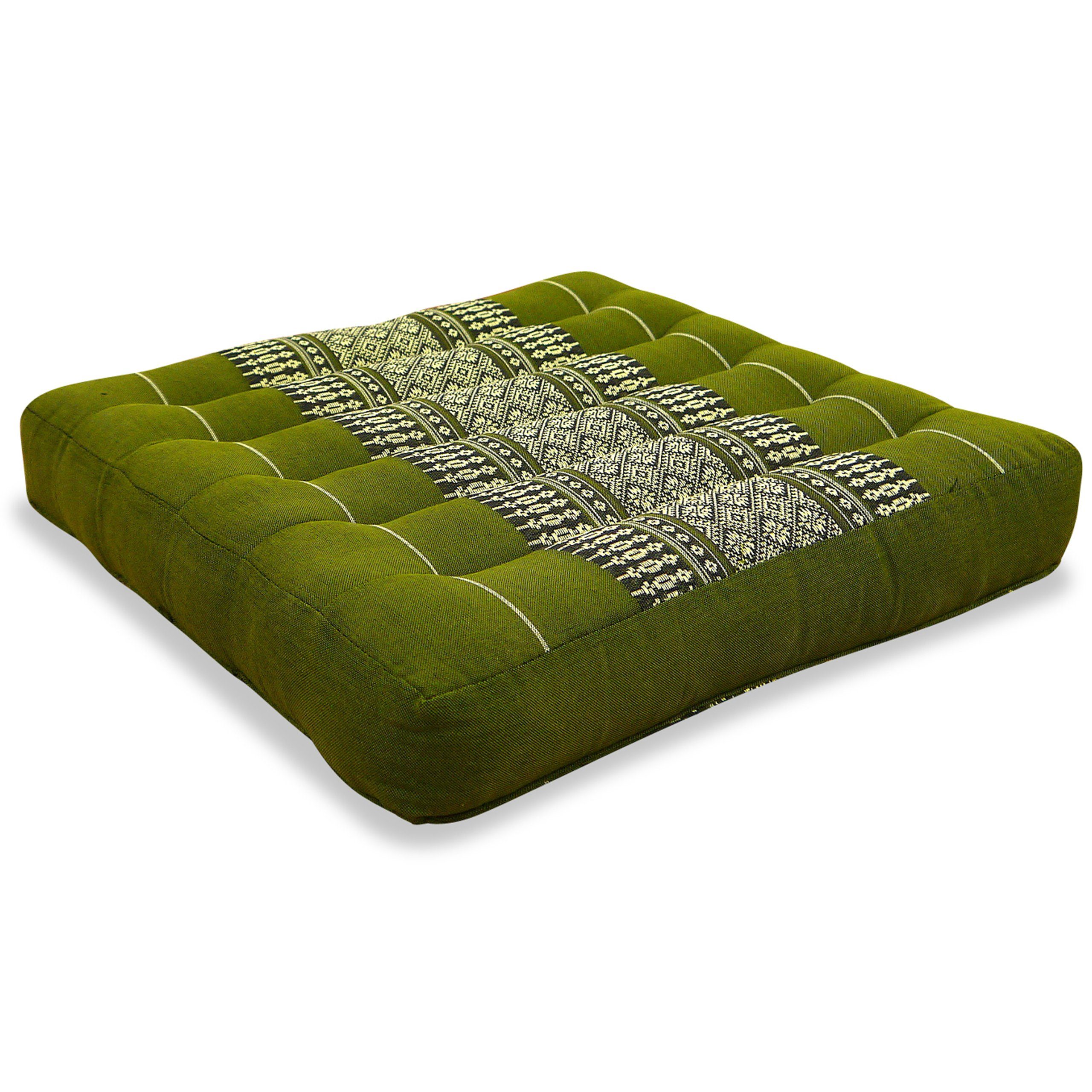 livasia Sitzkissen Sitzkissen 35 cm, vegan und handgefertigt, 35x35x6cm, Kapok grün