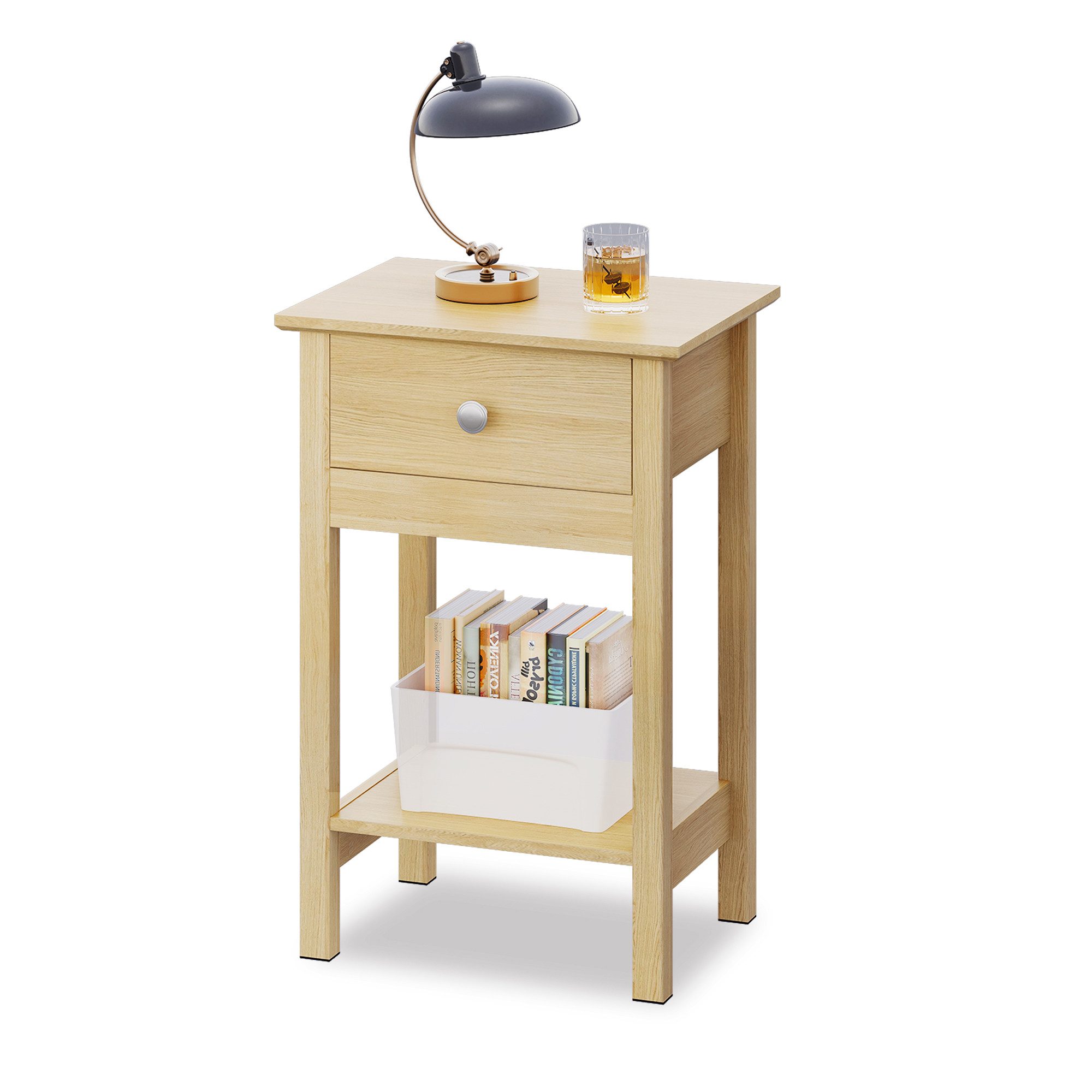 WLIVE Nachttisch Nachttisch mit Schublade und Ablage, Beistelltisch Holz 40×30×60,6cm (1 Tisch), schmal, offenes Fach
