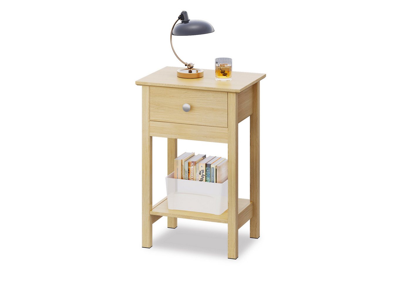 WLIVE Nachttisch Nachttisch mit Schublade und Ablage, Beistelltisch Holz 40×30×60,6cm (1 Tisch), schmal, offenes Fach
