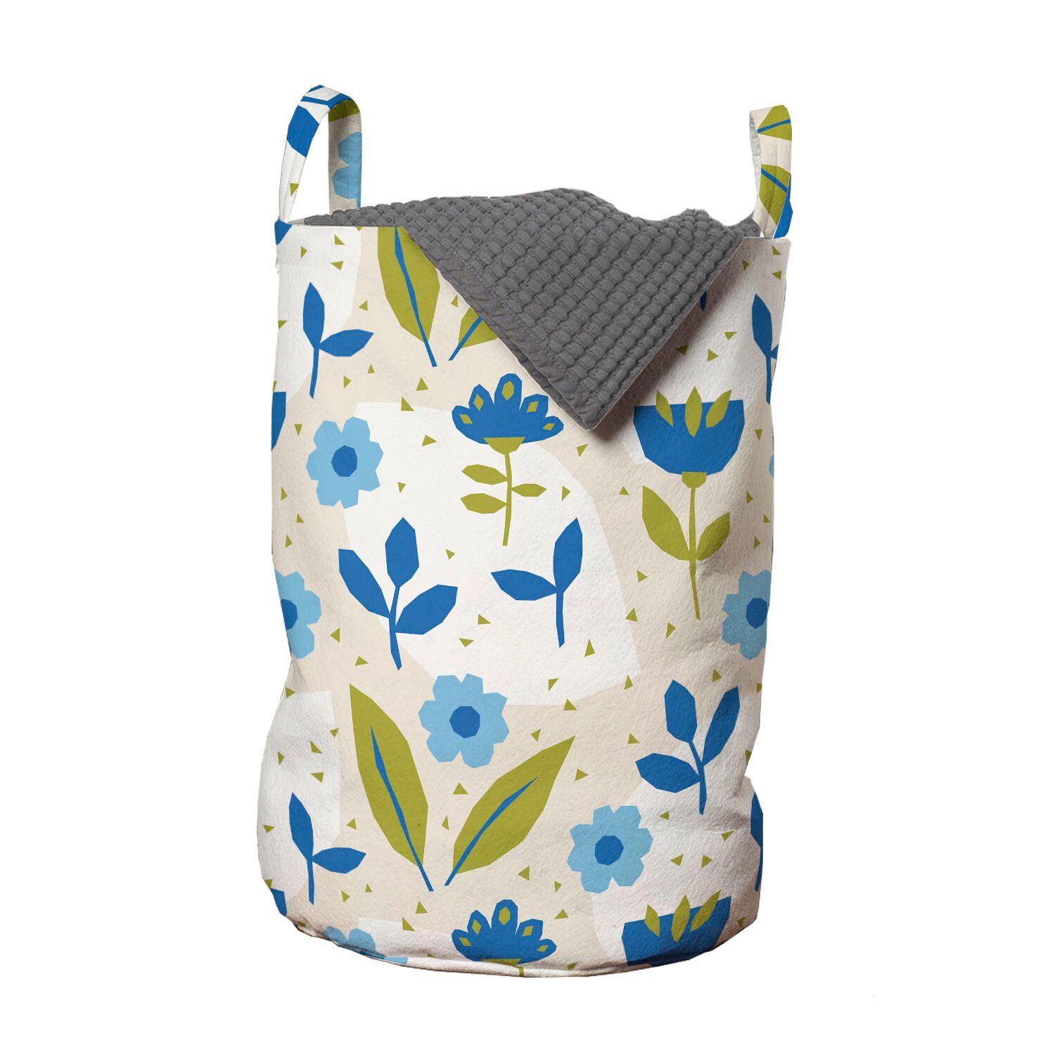 Abakuhaus Wäschesäckchen Wäschekorb mit Griffen Kordelzugverschluss für Waschsalons, Blumen Geometrisches Blumen und Blätter