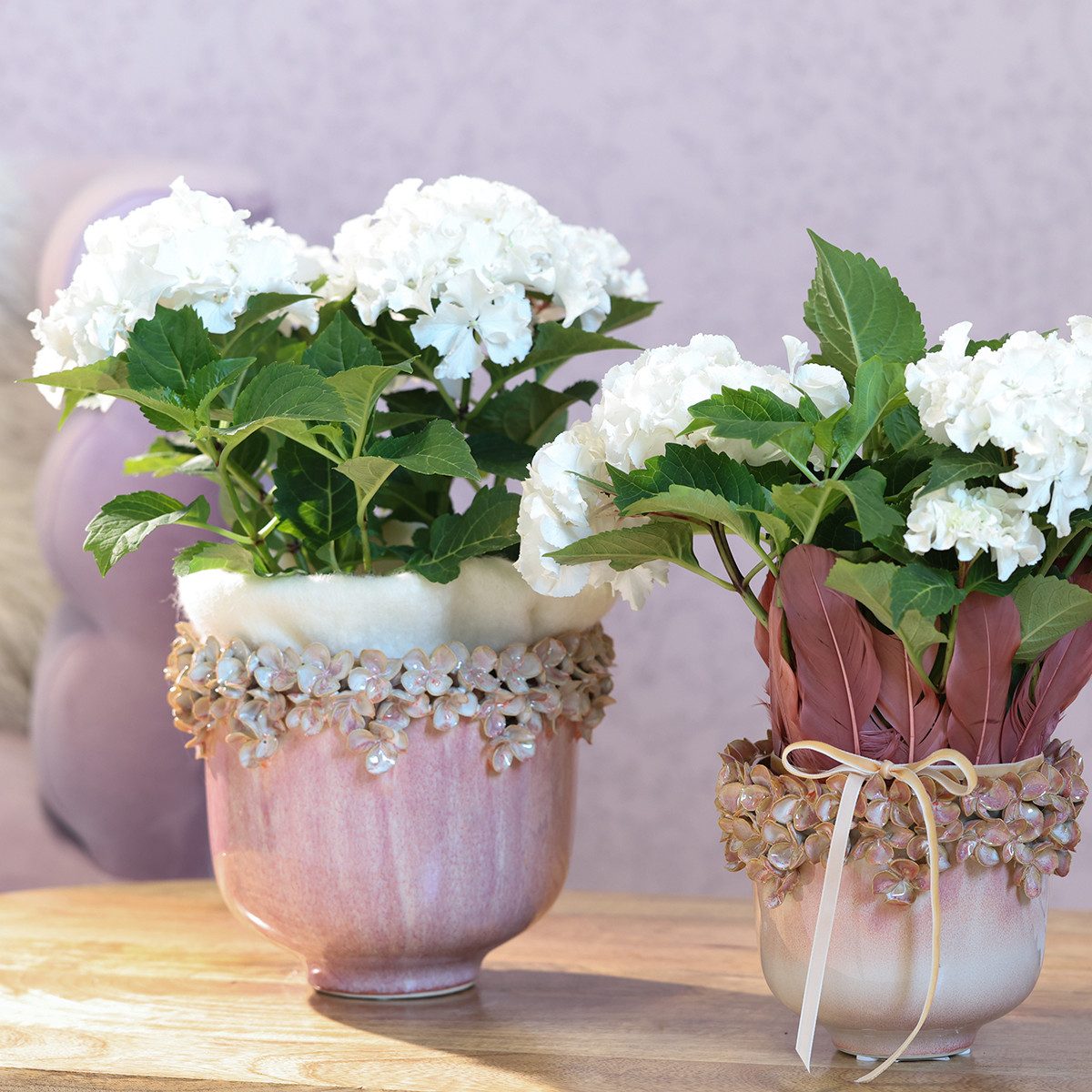 Viana Übertopf Keramik Blumentopf Rosa Blütenrand günstig online kaufen