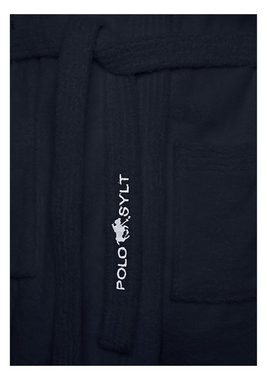 Polo Sylt Bademantel mit Logos, Gürtel und aufgesetzten Taschen, langform, Baumwolle, Gürtel