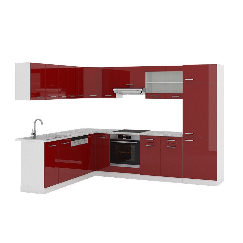 Vicco Winkelküche R-Line, Rot Hochglanz/Weiß, 287 x 227 cm ohne Arbeitsplatte
