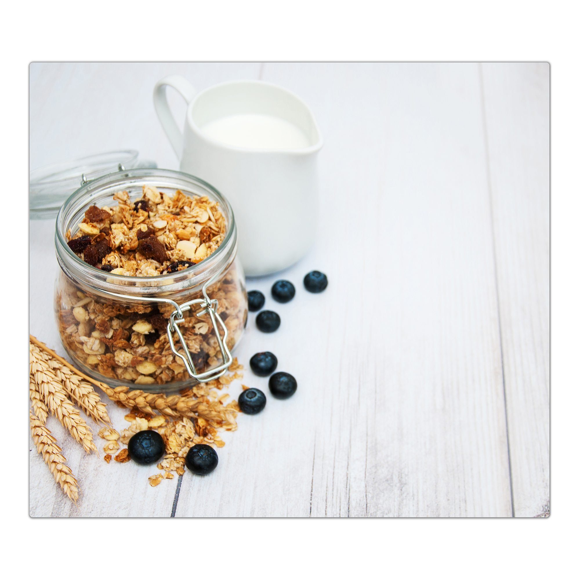 Primedeco Herd-Abdeckplatte Herdabdeckplatte Spritzschutz aus Glas Milch und Granola, Glas, (1 tlg)