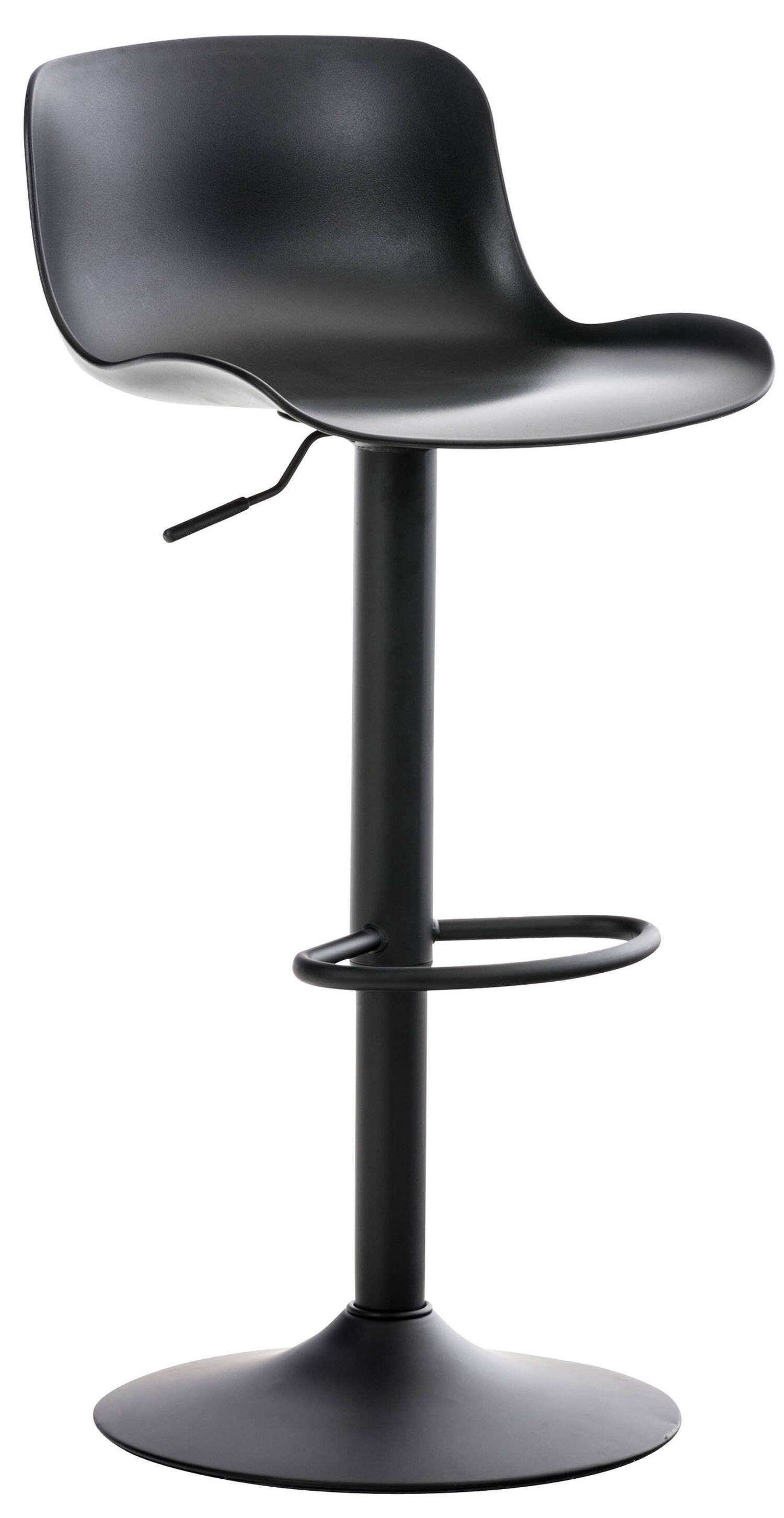 TPFLiving Barhocker Almeria mit bequemer Rückenlehne und angenehmer Fußstütze (Barstuhl Hocker für Theke & Küche - höhenverstellbar und drehbar), Gestell Metall schwarz - Sitzfläche: Kunststoff Schwarz