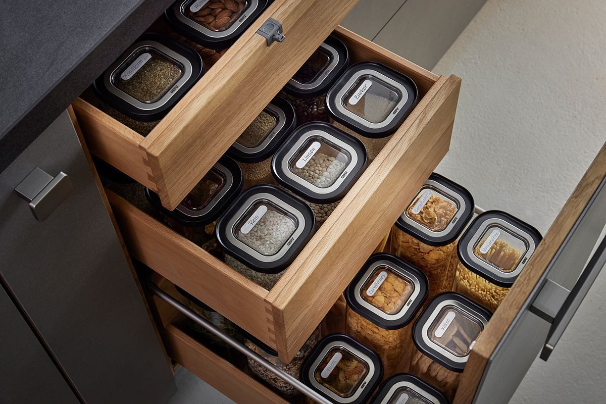 GEFU Vorratsglas PANTRY, Borosilikatglas, Kunststoff, (Set, 6-tlg., 3 Vorratsgläser, 3 Deckel), Stapelbar, luftdicht, transparent, platzsparend