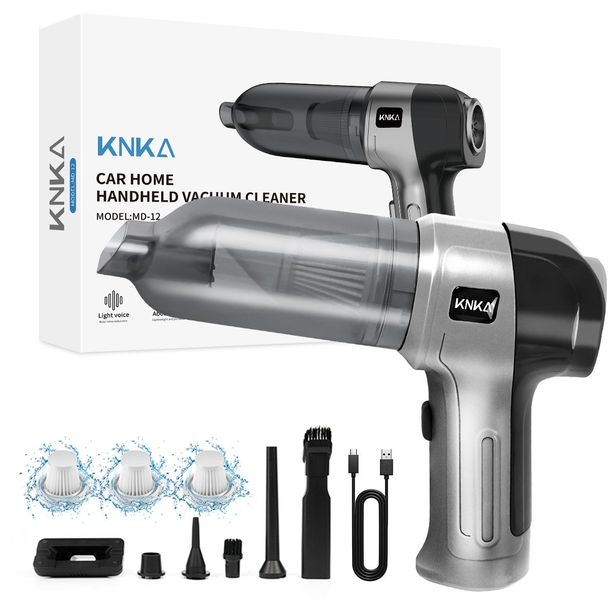 KNKA PRO Akku-Handstaubsauger 3 IN 1 Kabelloser Handstaubsauger, 9000PA, 120,00 W, beutellos, Autostaubsauger mit Bürstenlosem Motor und Filter, für Auto,Zuhause