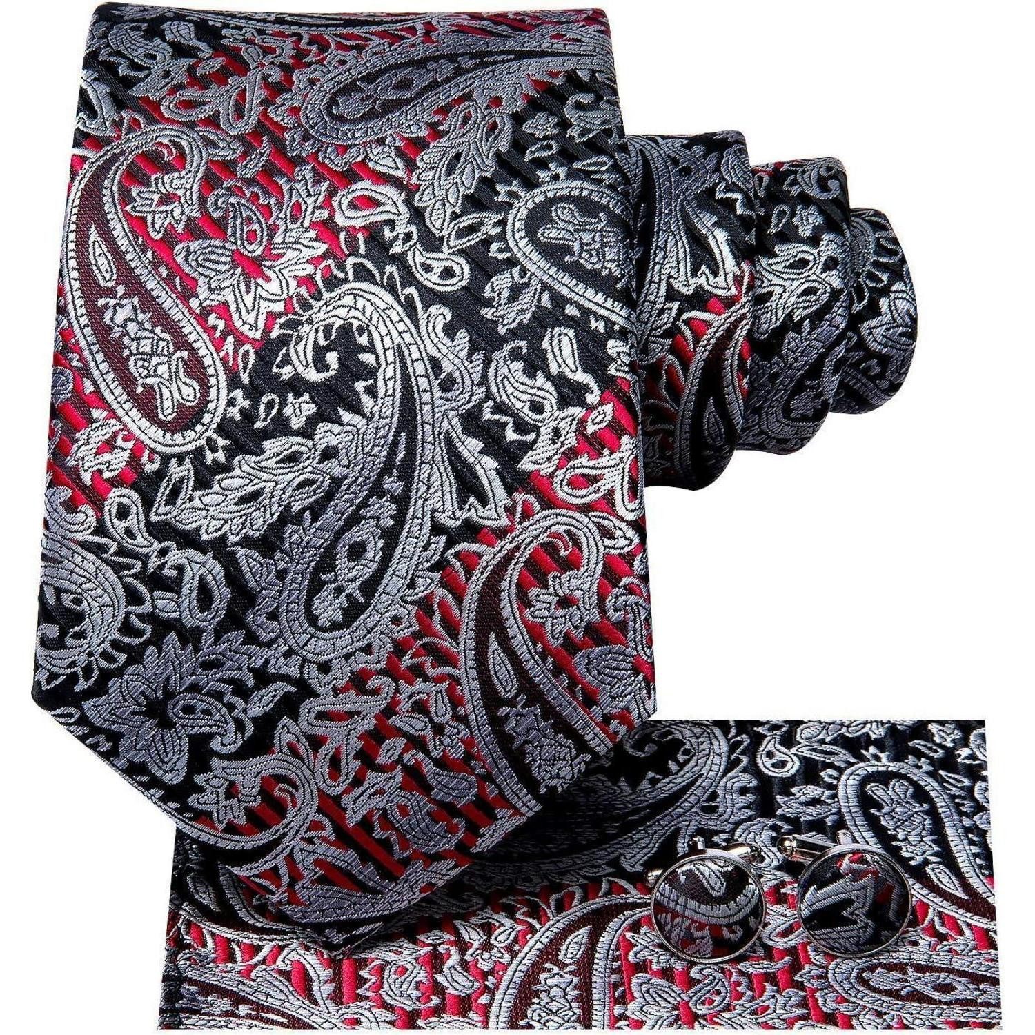 LuxusKollektion Krawatte Krawatte Herren Einstecktuch Set rotes silbernes P günstig online kaufen