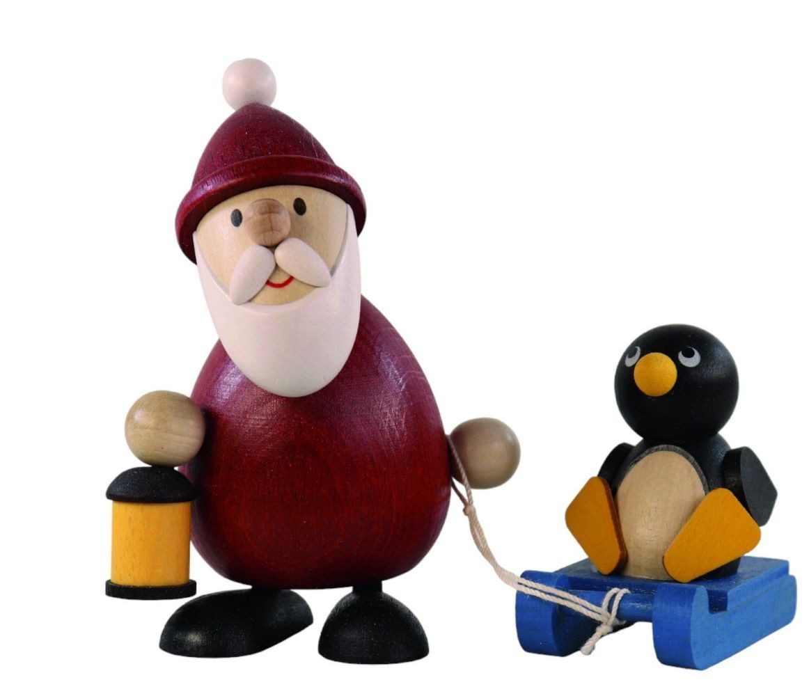 Ullrich Kunsthandwerk Weihnachtsmann Geschenkset mit Schlitten und Pinguin