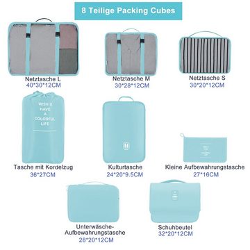 CALIYO Kofferorganizer 8 Teilige Packing Cubes,Koffer Organizer für Urlaub und Reisen, Kleidertaschen,Packwürfel Set Reise Würfel, Ordnungssystem, für Koffer