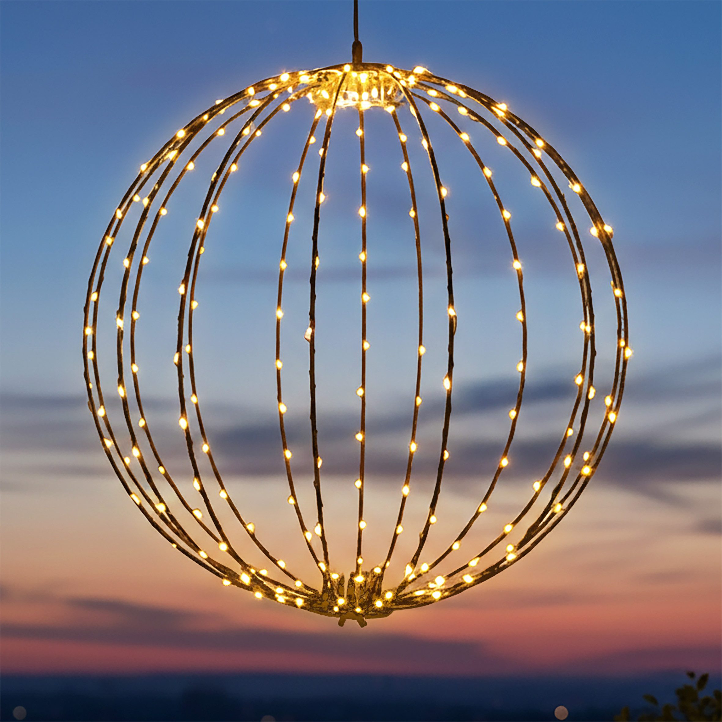 Spetebo LED Kugelleuchte zum hängen für Außen mit Netzstecker, Dekoleuchte, LED fest integriert, extra warm weiß, mit Timer
