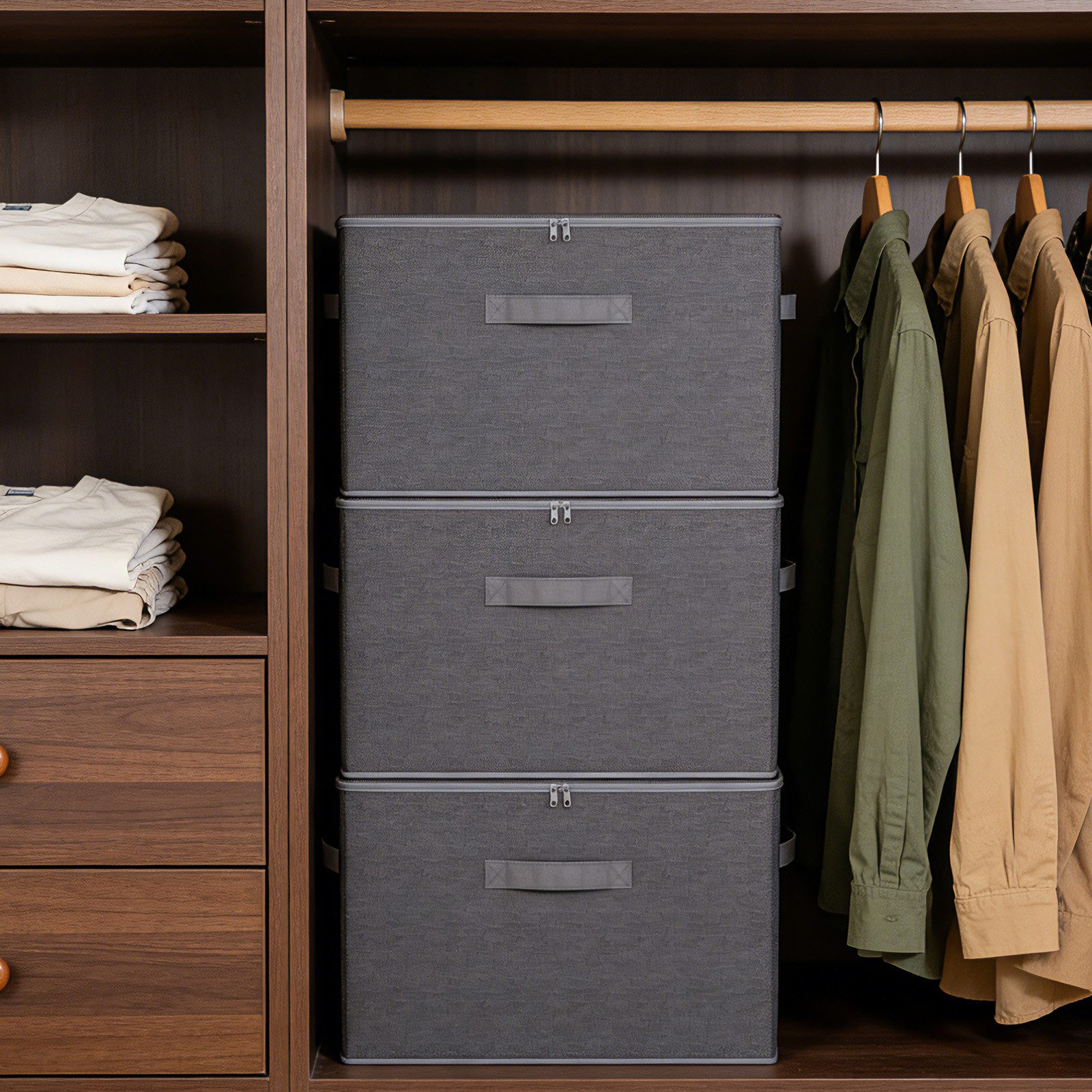 Sekey Aufbewahrungsbox Aufbewahrungsbox mit Deckel aus Vliesstoff Faltbare Stoffboxen, Faltbox Organizer für Kleidung Aufbewahrungsboxen für Schrank Regal