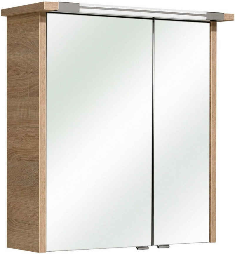 Saphir Spiegelschrank Quickset 382 Badschrank, 2 Spiegeltüren, 2 Einlegeböden, 65 cm breit inkl. LED-Beleuchtung, Türdämpfer, Schalter-/Steckdosenkombination