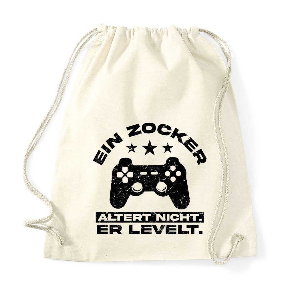 Youth Designz Turnbeutel Ein Zocker altert nicht, er LEVELT! Baumwoll Tasche Turnbeutel, mit Controller Print