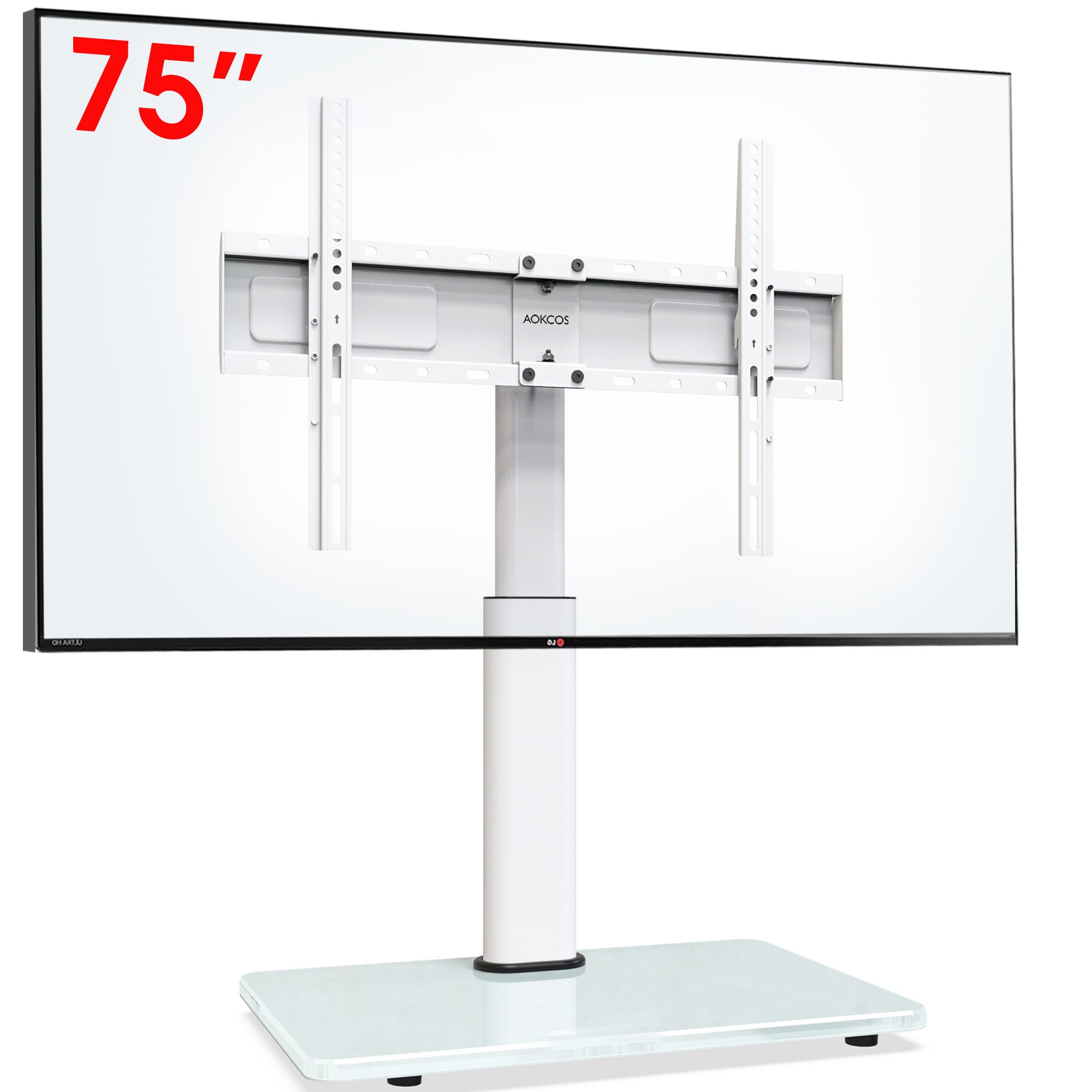 AOKCOS TV-Ständer höhenverstellbar, ± 30° schwenkbar, 32-75 Zoll, (bis 75 Zoll, -2°-10° neigbar, rutschfeste Gummifüße, Tisch-TV-Ständer)