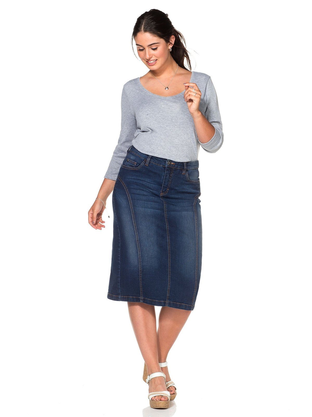 Sheego Jeansrock Große Größen Used Effekte, jedes Teil ein Unikat