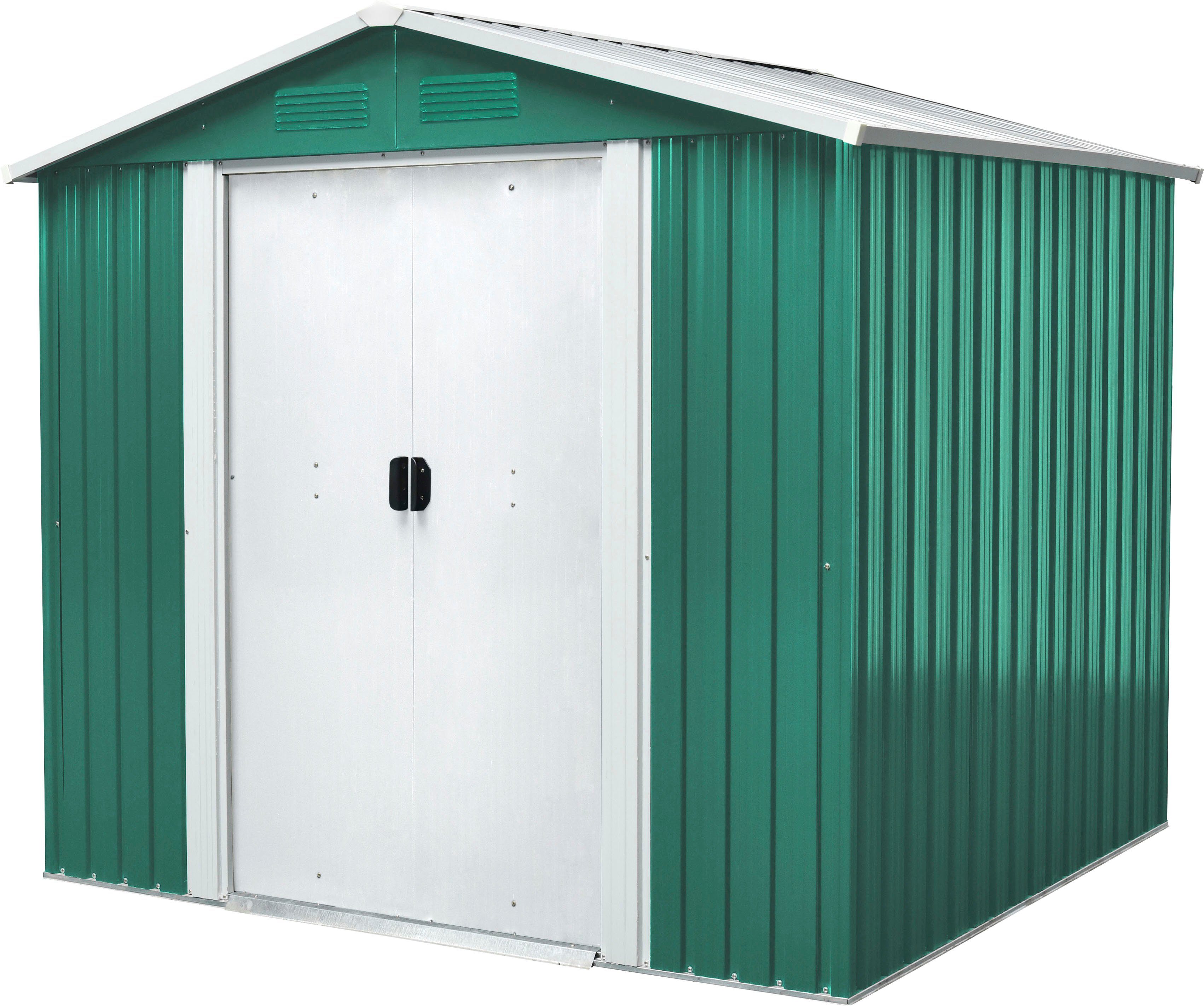 Pergart Gerätehaus Köln II 86, BxT: 226x162 cm, Metall, mit Satteldach und integrierter Schiebetür, tanne/creme