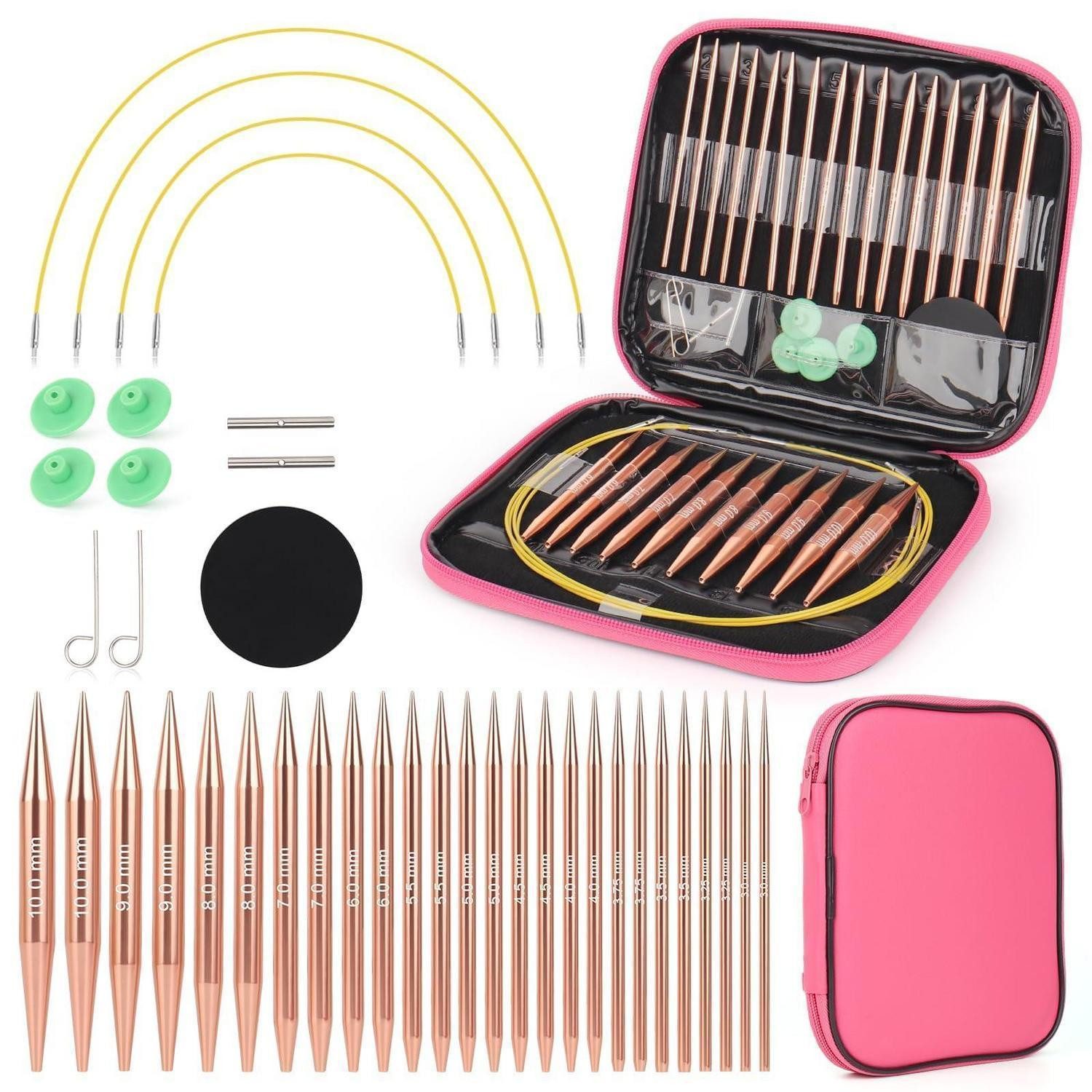 LuxusKollektion Rundstricknadeln Rundstricknadeln Set auswechselbar 3-10mm Roségold, 1 St.