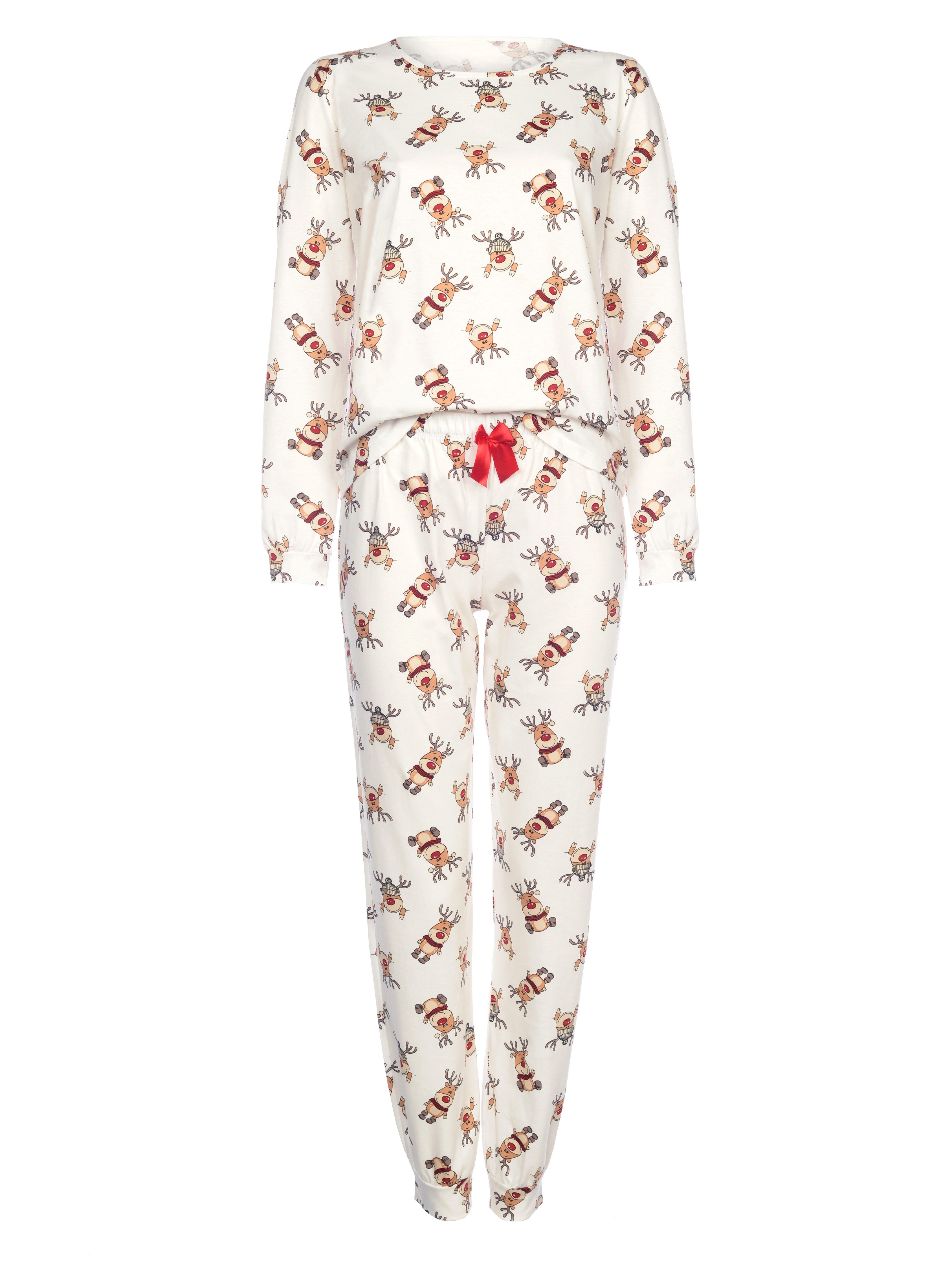 Donna Pyjama langarm Schlafanzug mit Weihnachts-Druck Reine Baumwolle, Made in EU