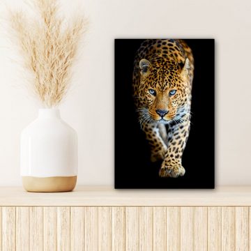 OneMillionCanvasses® Leinwandbild Leopard - Tiere - Porträt - Wildtiere - Schwarz, (1 St), Leinwandbild fertig bespannt inkl. Zackenaufhänger, Gemälde, 20x30 cm