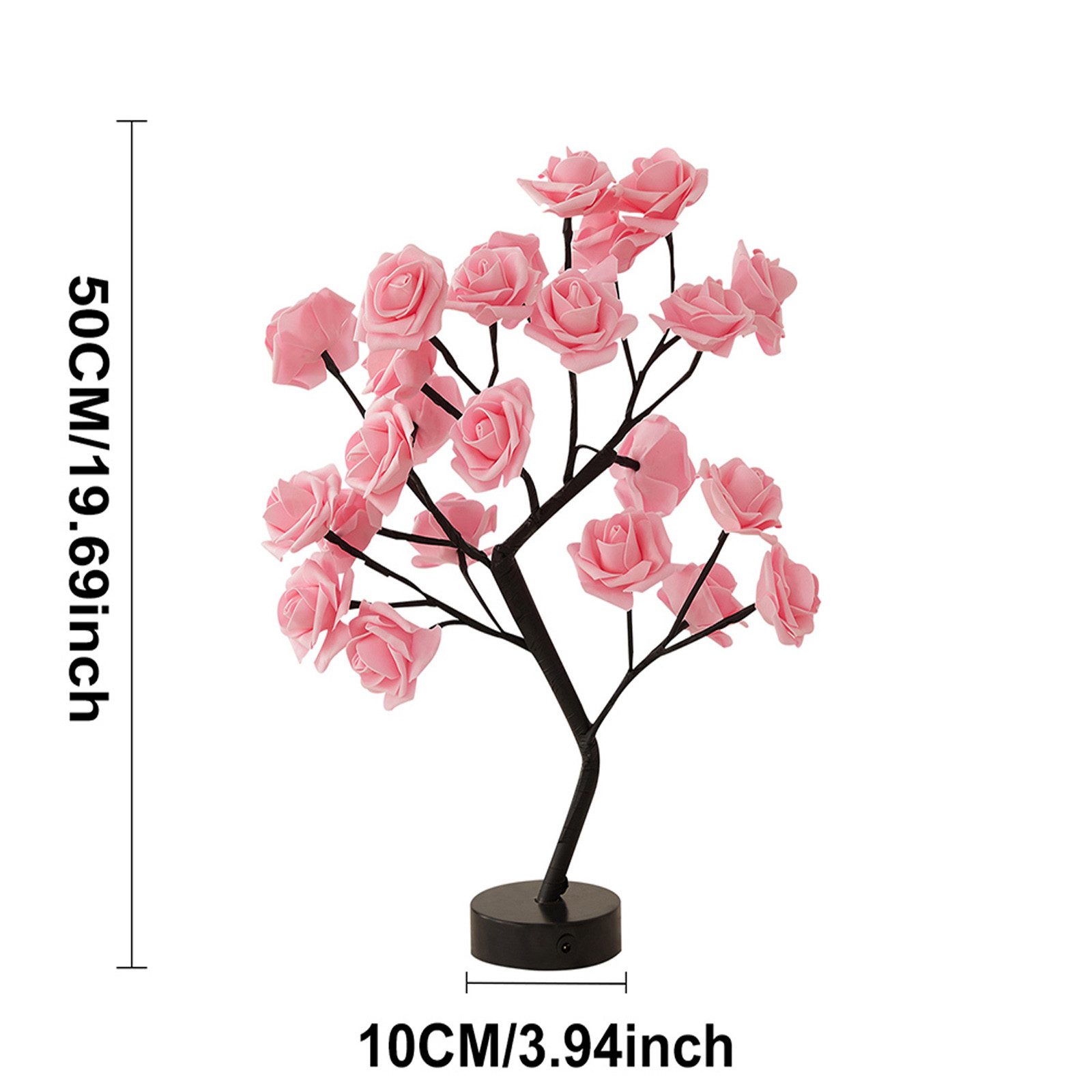 MUPOO LED Baum Rosenblütenbaum Licht für Tischplatte, LED-Tisch-Bonsai-Baum Lichtdekor, Rosa Rose, schwarze Basis, LED fest integriert, für Valentinstag,Zuhause,Hochzeit