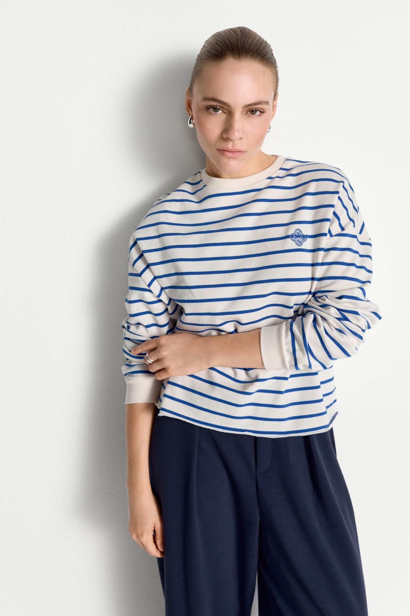RICHROYAL Sweatshirt O Striped Sweatshirt, royal blue