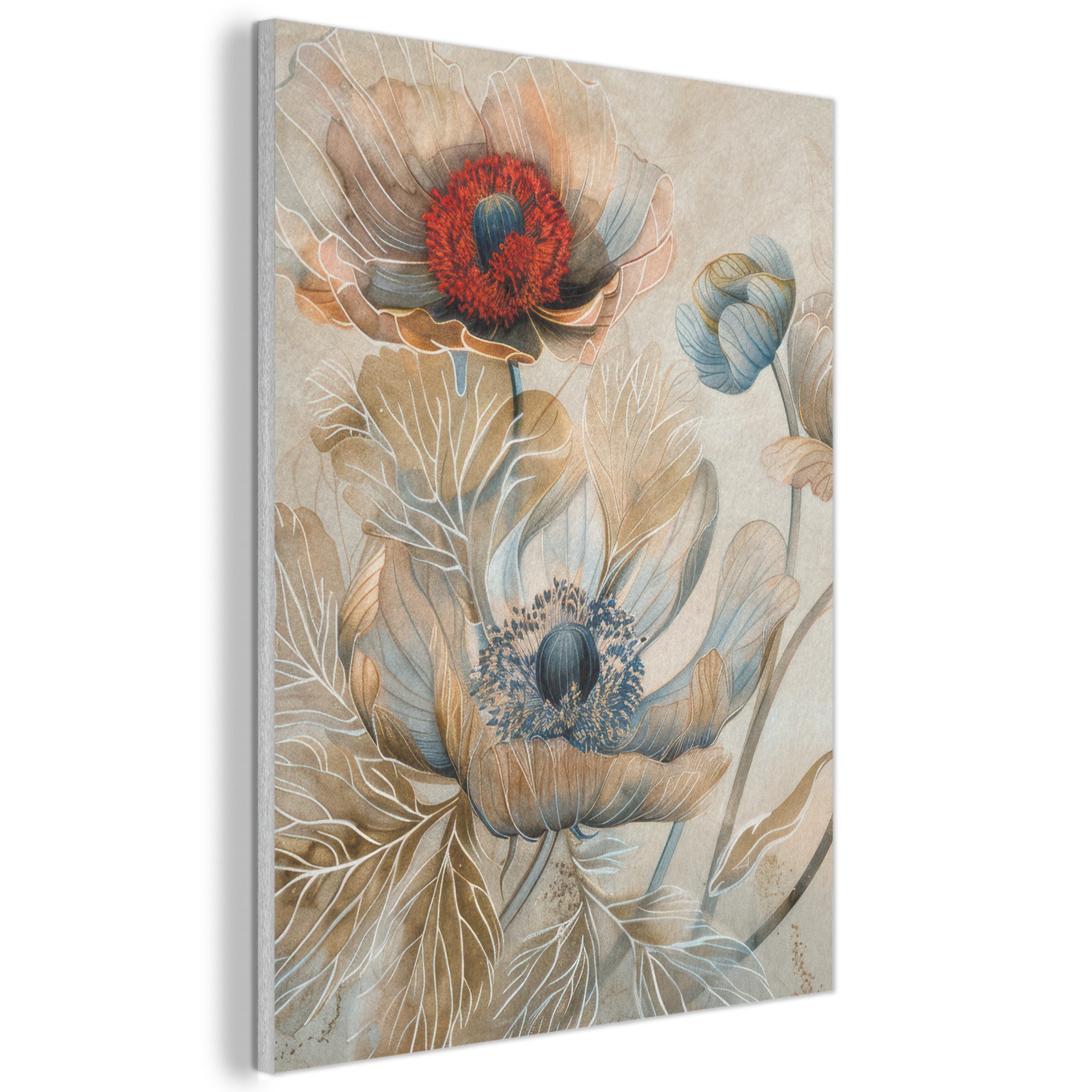 MuchoWow Gemälde Blumen - Beige - günstig online kaufen