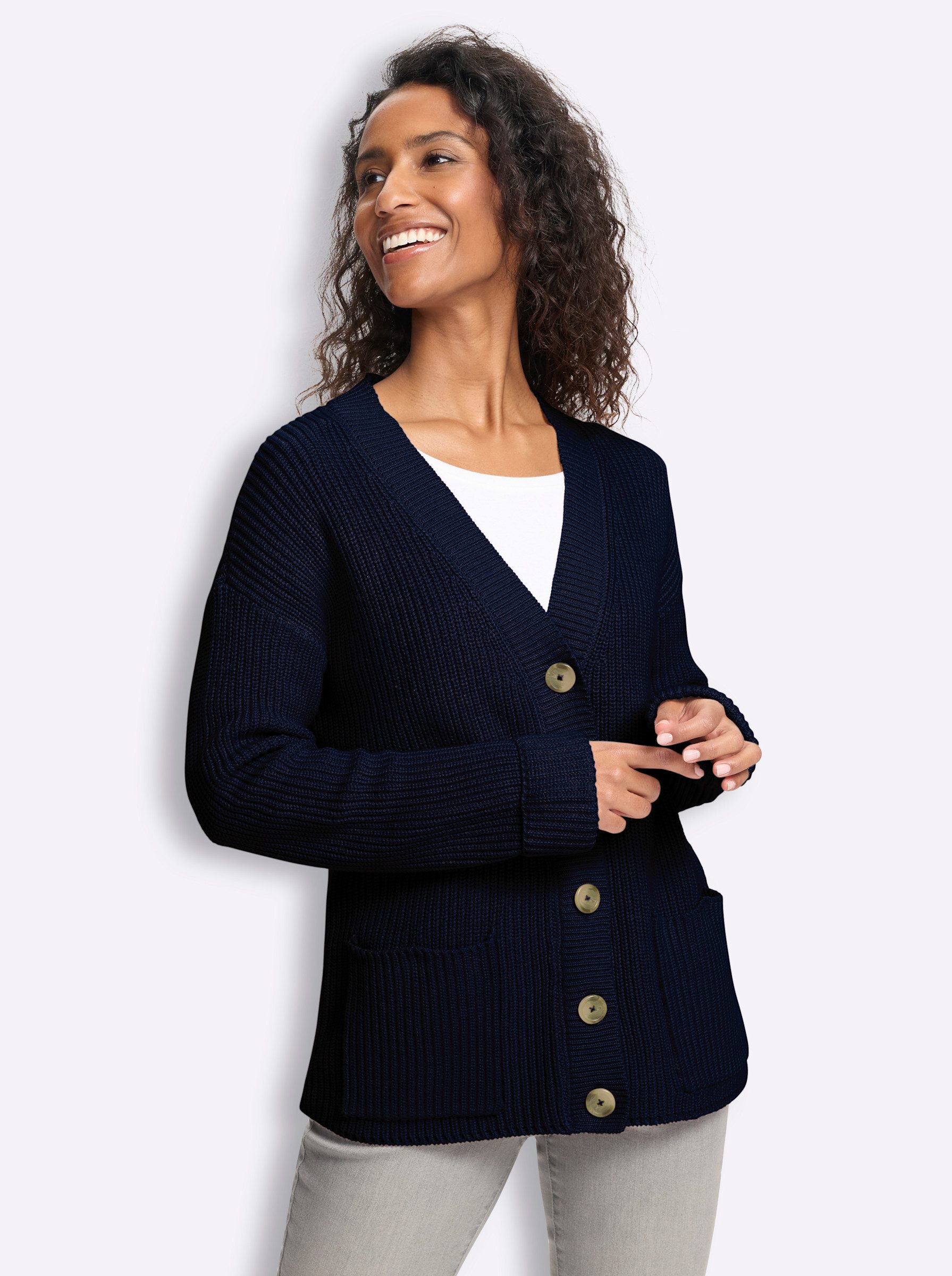 heine Strickjacke Strickjacke Langarm Grobstrick, Rippoptik