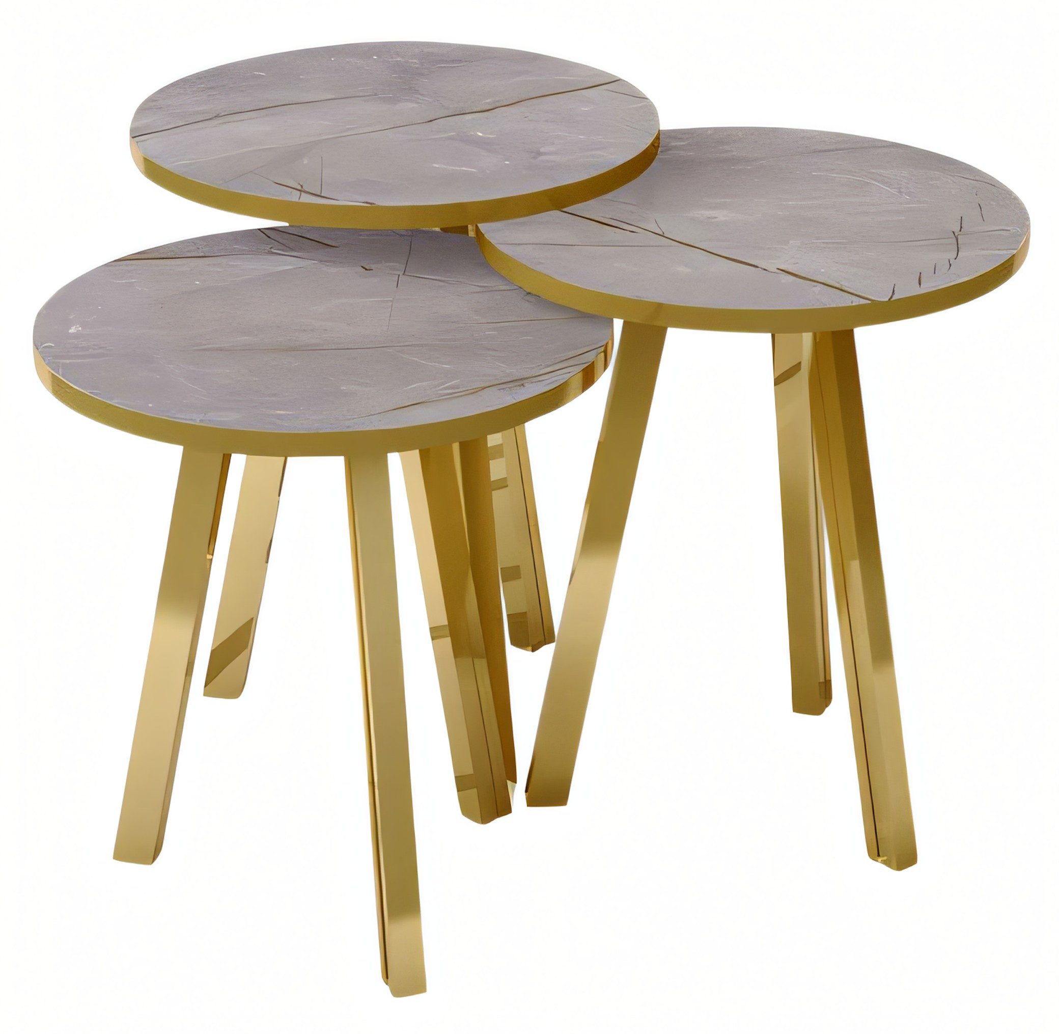 Xlmoebel Satztisch Graues Couchtisch-Set aus Holz und Metall von XLMOEBEL (Set, 3-teiliges Couchtisch-Set), Made in Europa