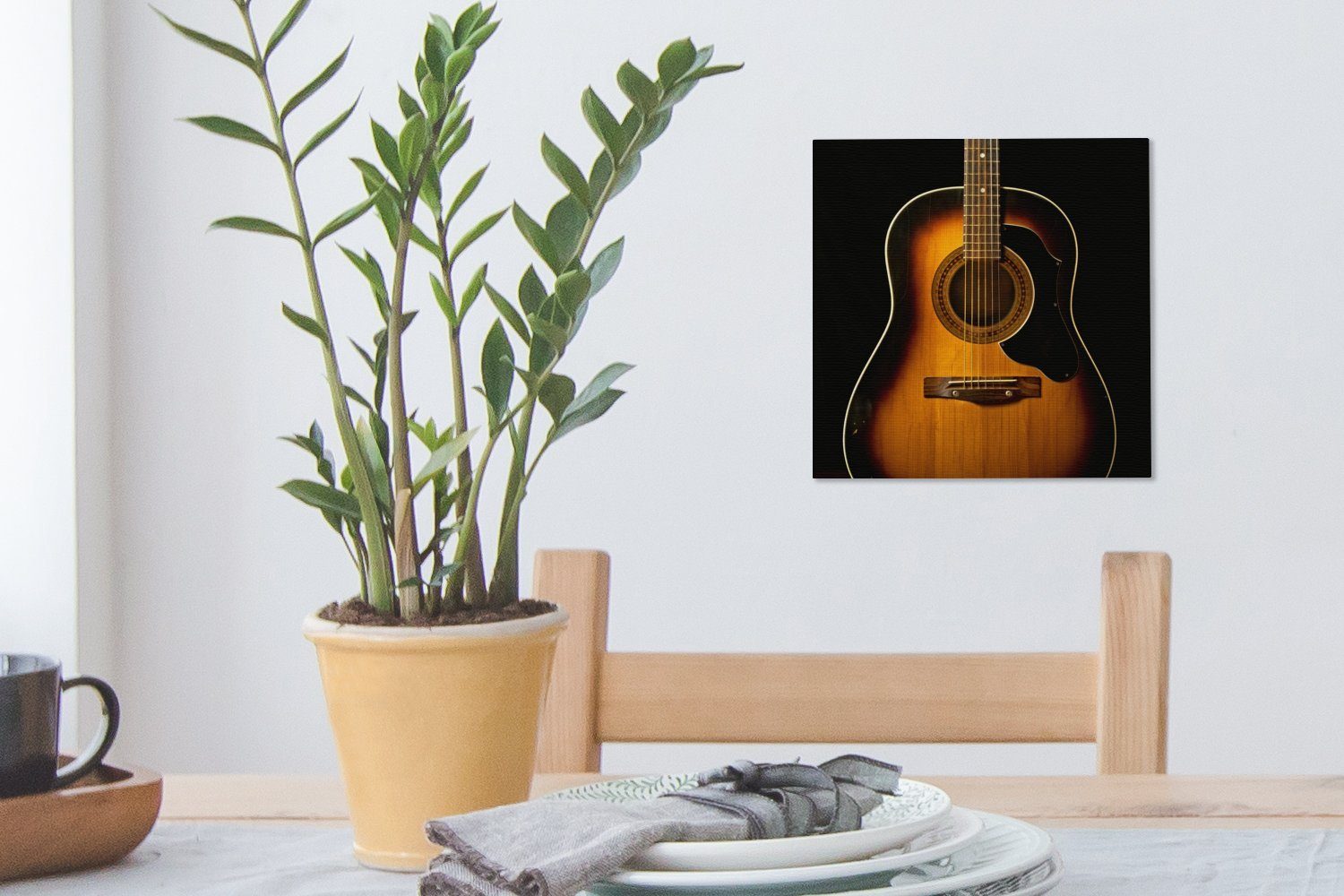 Akustische Leinwandbild Bilder (1 Hintergrund, Wohnzimmer für schwarzem auf OneMillionCanvasses® St), Gitarre Schlafzimmer Leinwand