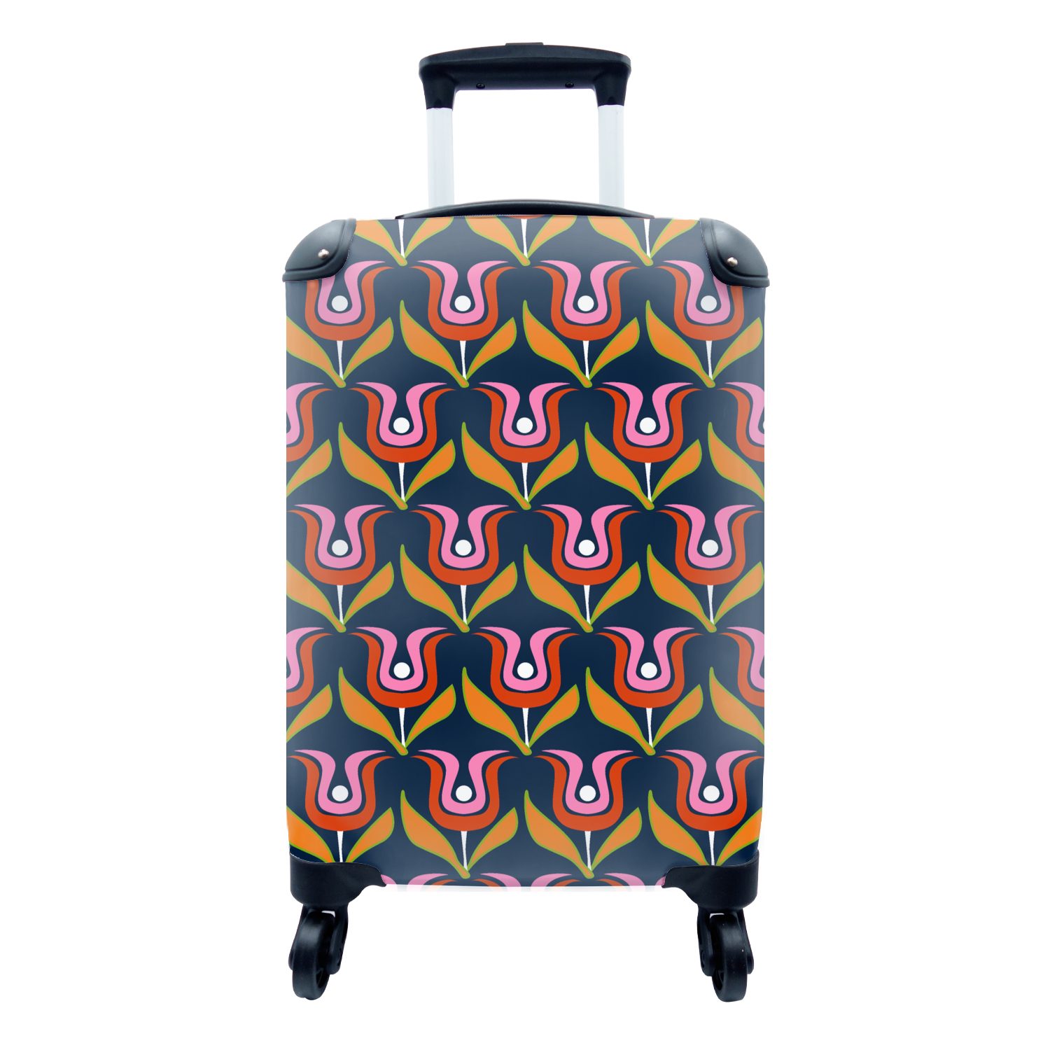 MuchoWow Handgepäckkoffer Retro - Tulpe - Abstrakt - Design, 4 Rollen, Reisetasche mit rollen, Handgepäck für Ferien, Trolley, Reisekoffer