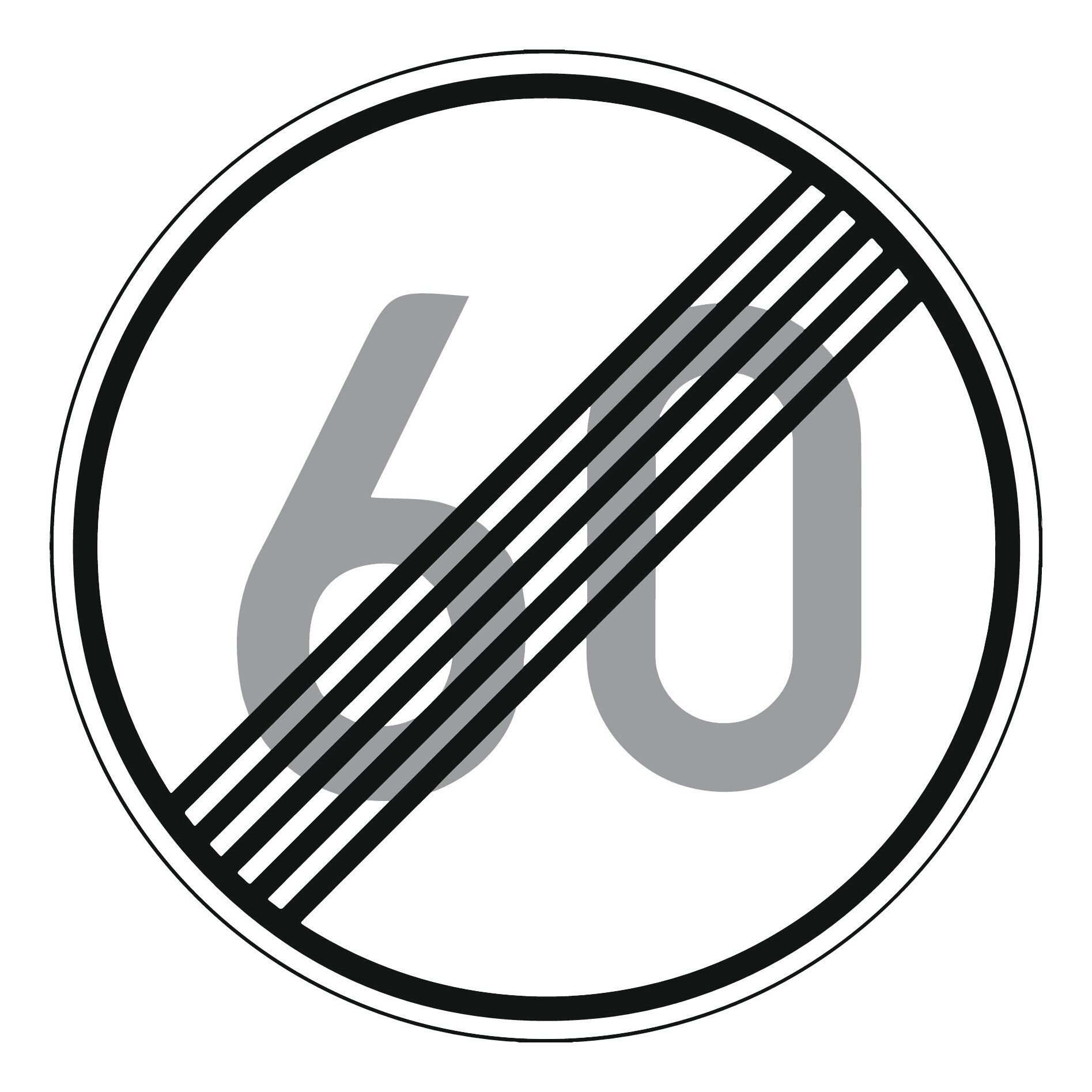 Verkehrsschild, 278-60 Ronde 600 mm Ende 60 km/h RAL-Gütezeichen Folie RA1