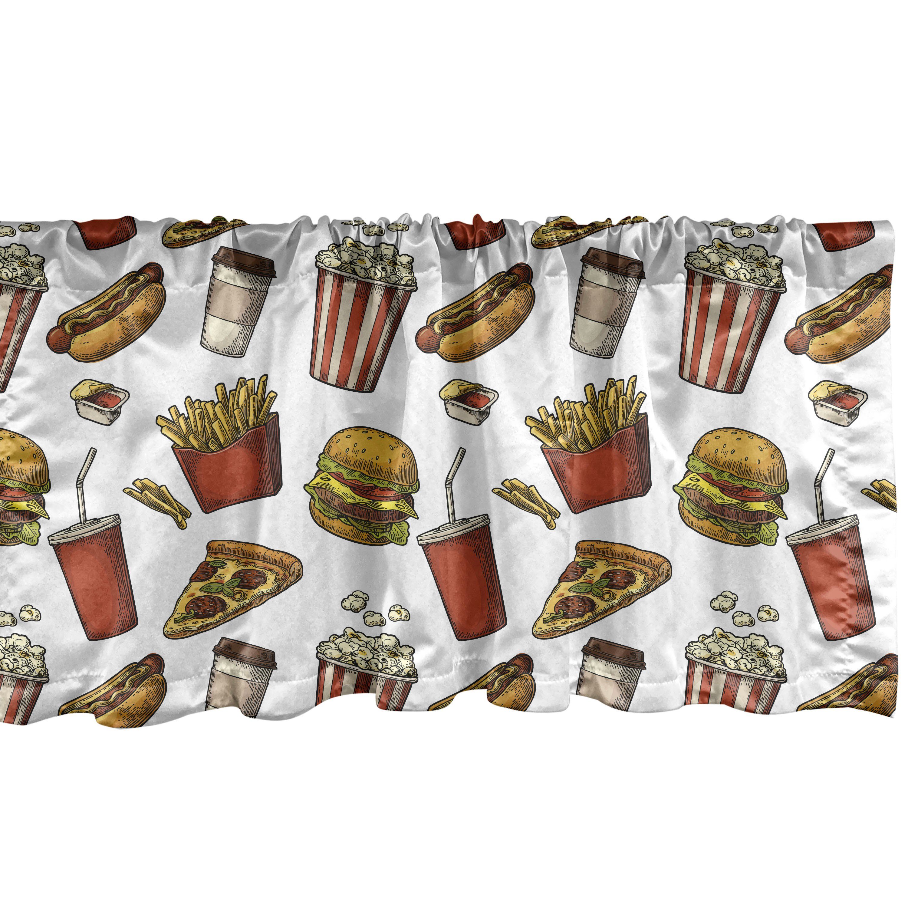 Scheibengardine Vorhang Volant für Küche Schlafzimmer Dekor mit Stangentasche, Abakuhaus, Microfaser, Fast Food Burger Popcorn Hotdog