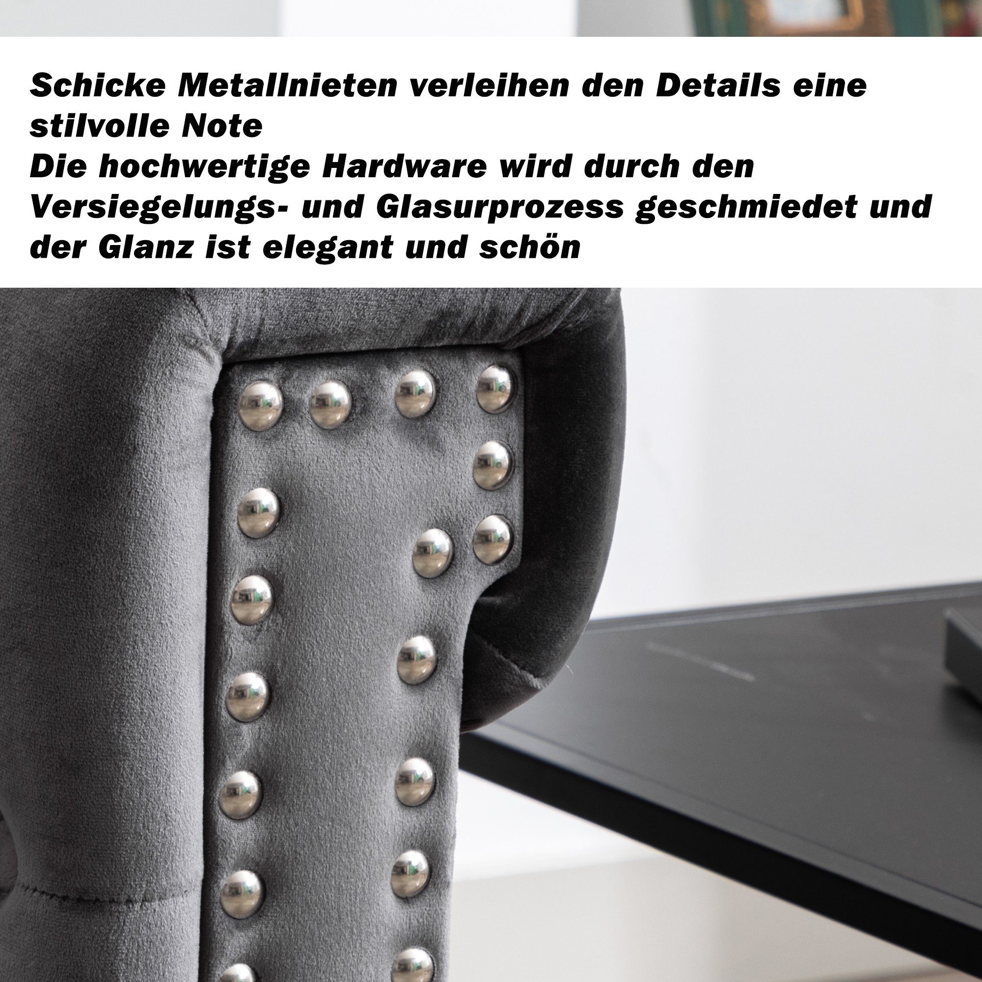 3-Sitzer, mit edler Knopfheftung und typischen Armlehnen, Sofa in Chesterfield-Optik, mit Federkern und Holzfüße, Bezug aus Samt