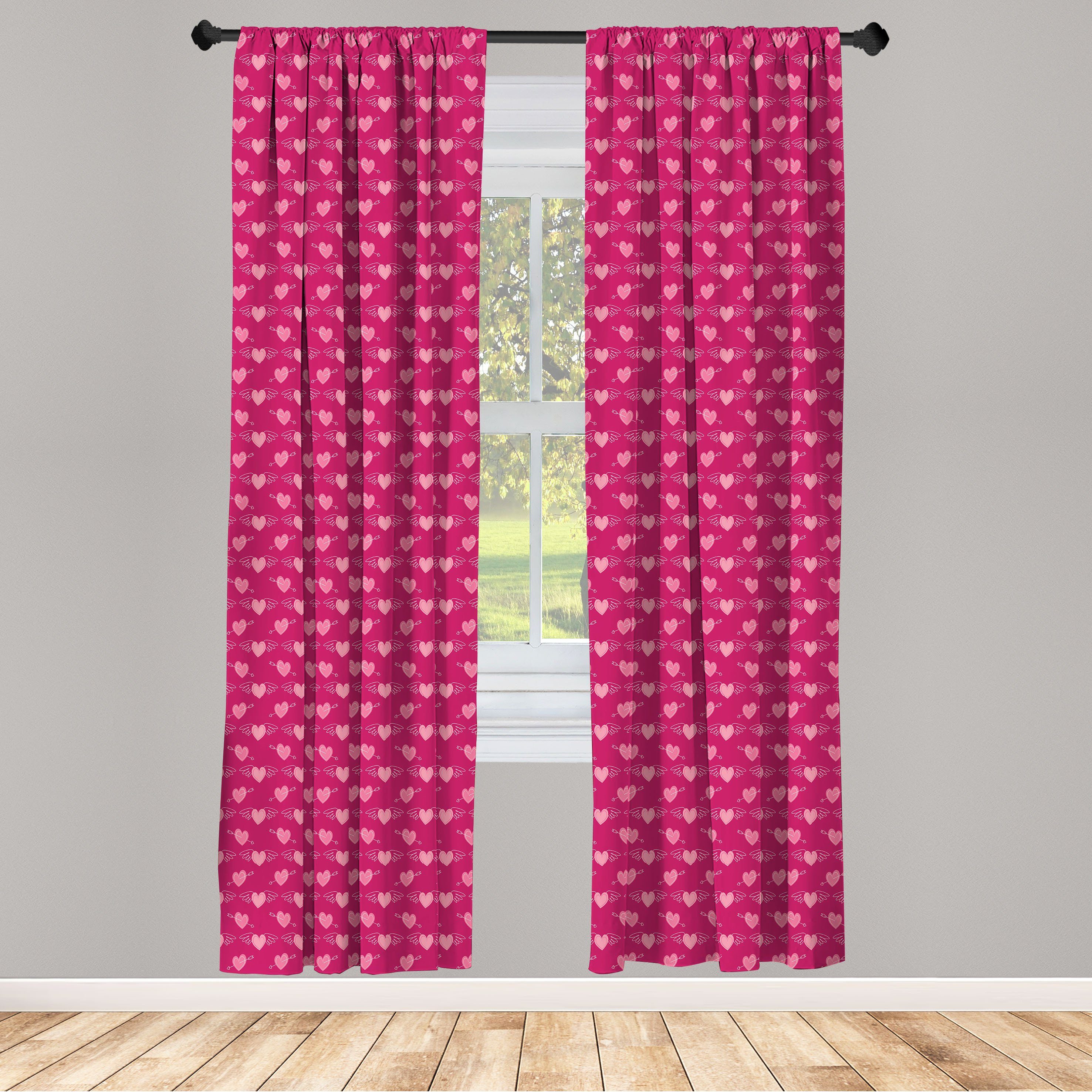 Gardine Vorhang für Wohnzimmer Schlafzimmer Love Microfaser, Doodle Dekor, Abakuhaus, Pink Herzen