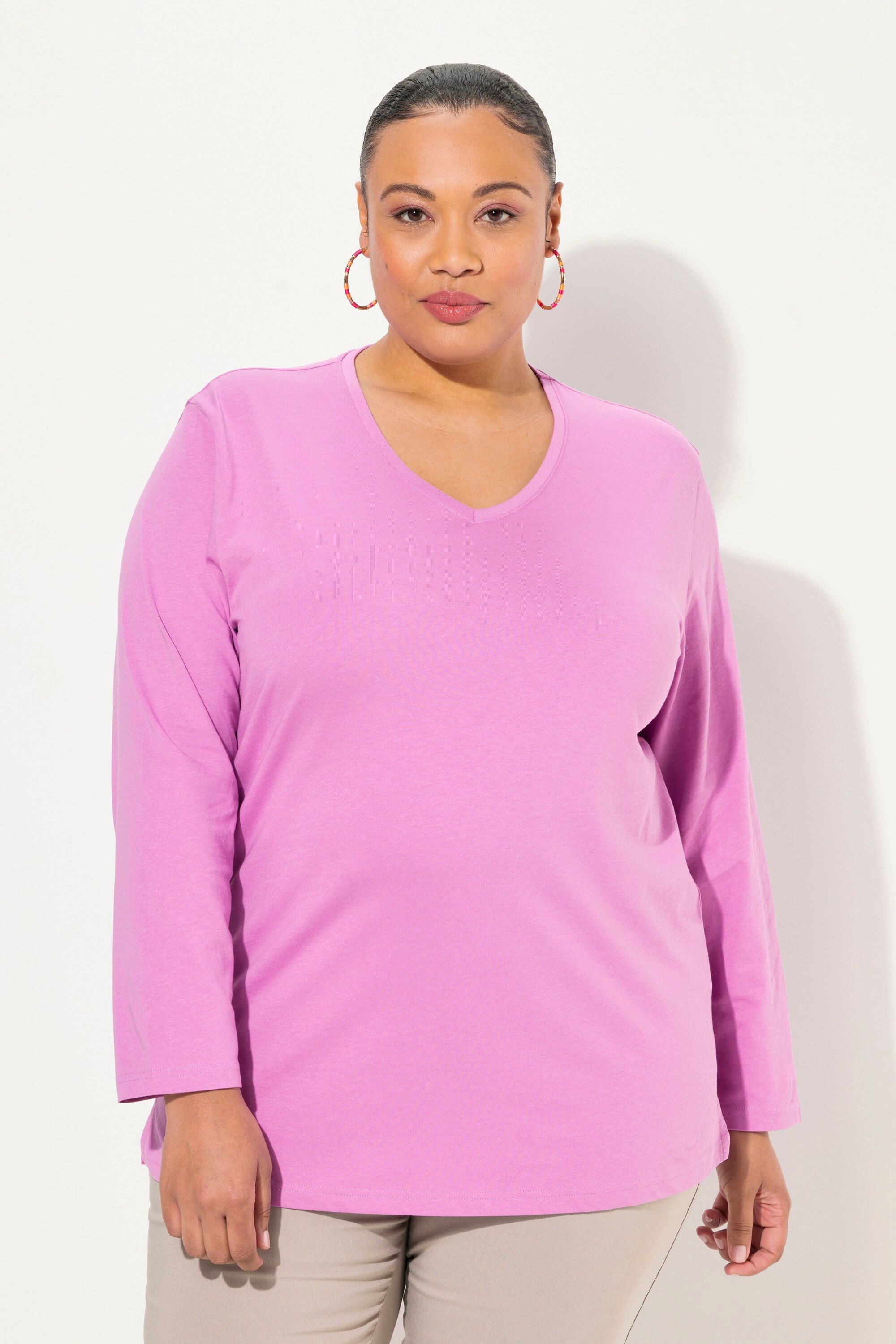 Ulla Popken T-Shirt Shirt V-Ausschnitt Relaxed Langarm günstig online kaufen