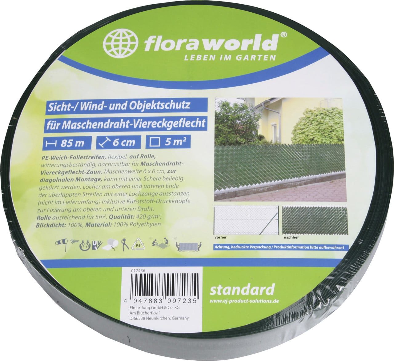 Floraworld Sichtschutzfolie Floraworld Zaunfolie 85 m x 6 cm dunkelgrün