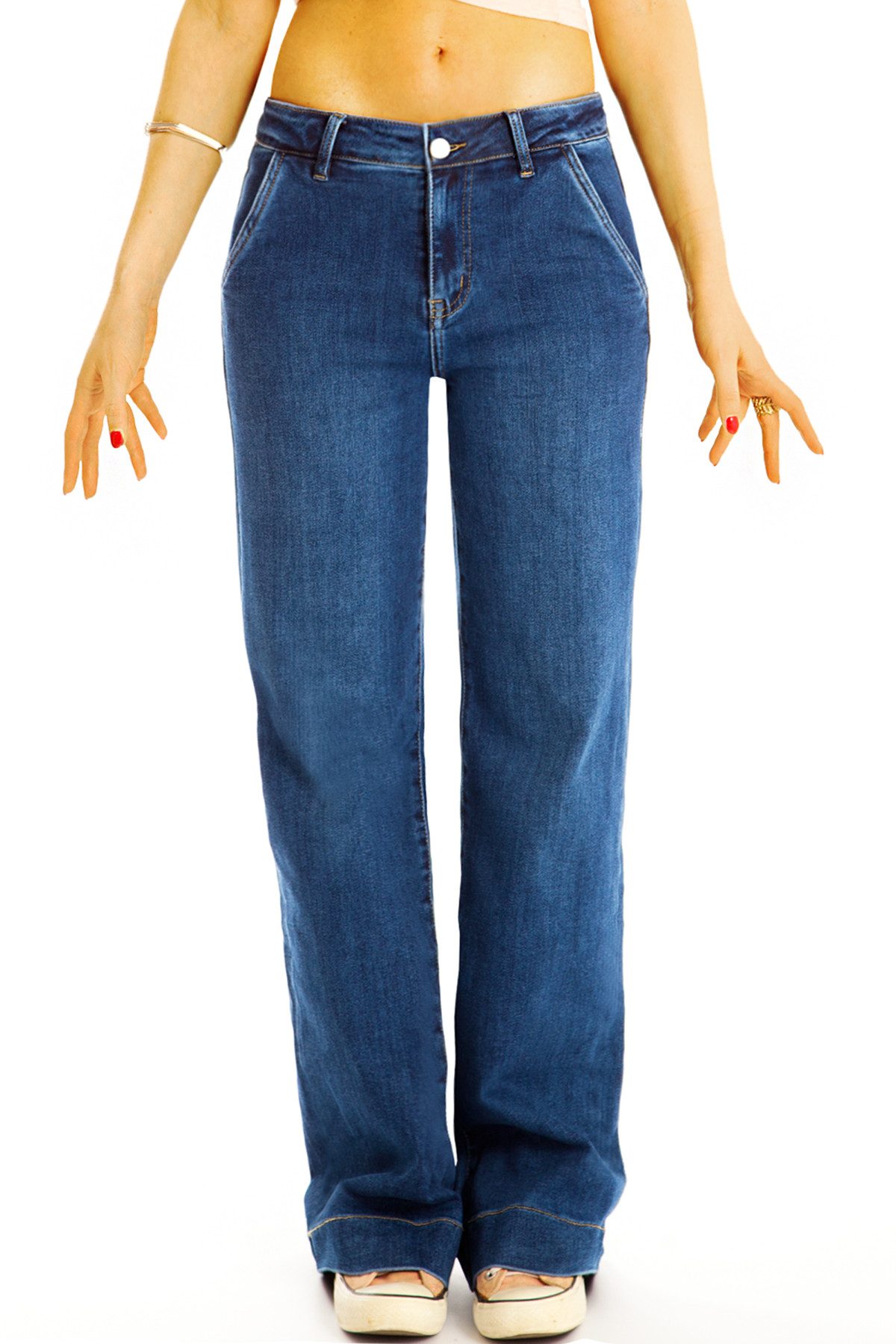 Schlagjeans Medium waist Loose fit Bootcut Jeans dunkelblau - Damen - j45L-1