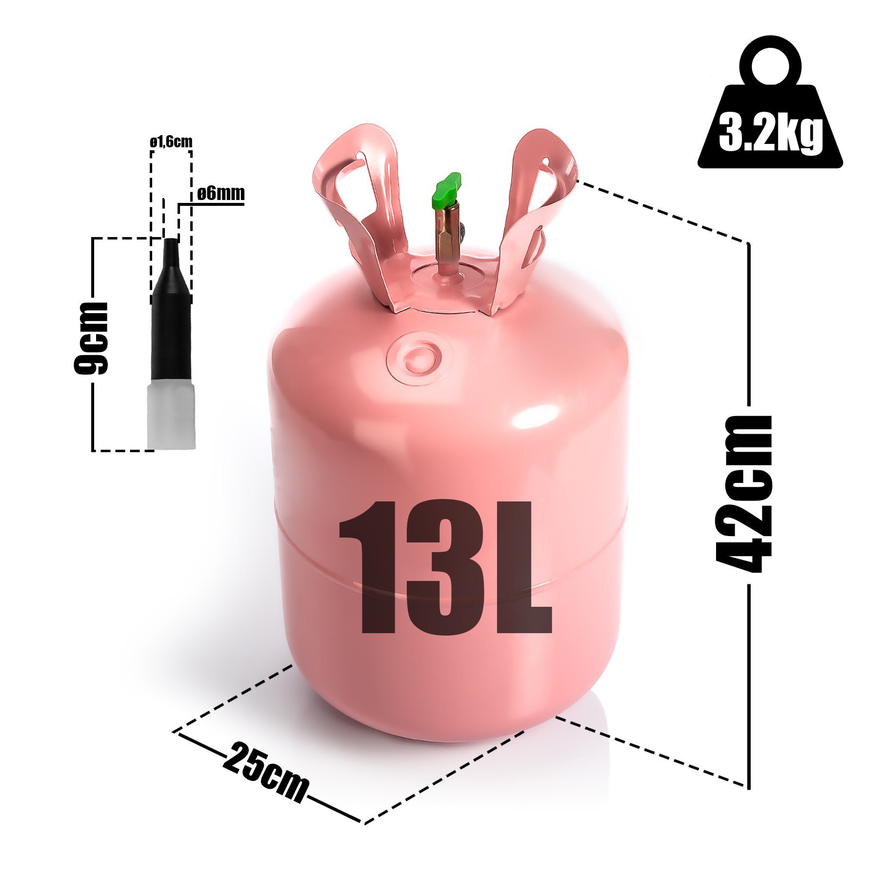 BigDean Helium Heliumgasflasche mit 13L Volumen, 13L Helium, Füllt bis zu 50 Ballons, Einfache handhabung