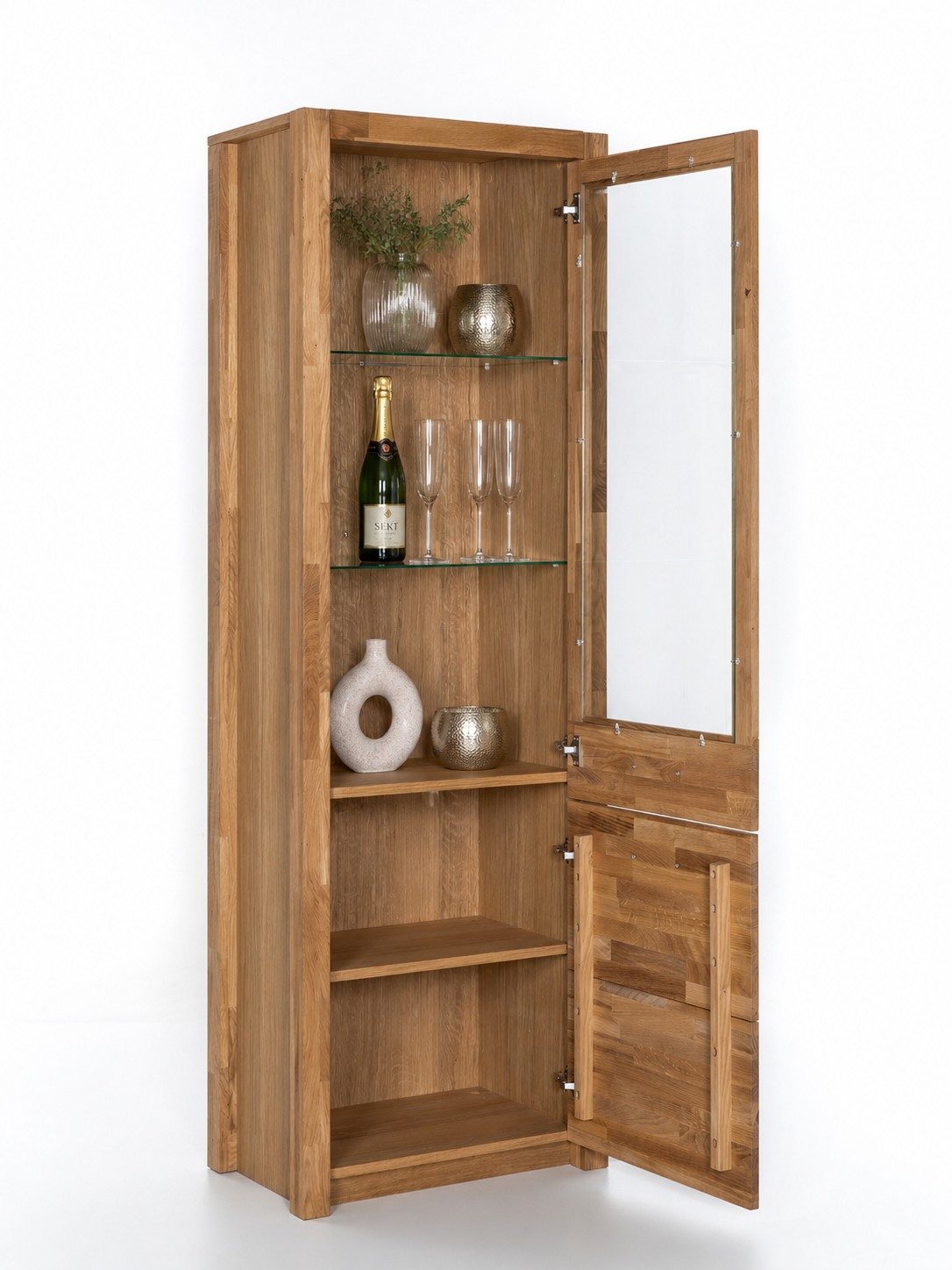 bv-vertrieb Glasvitrine Vitrinenschrank 66x203x40 Glasvitrine Wildeiche geölt #4481
